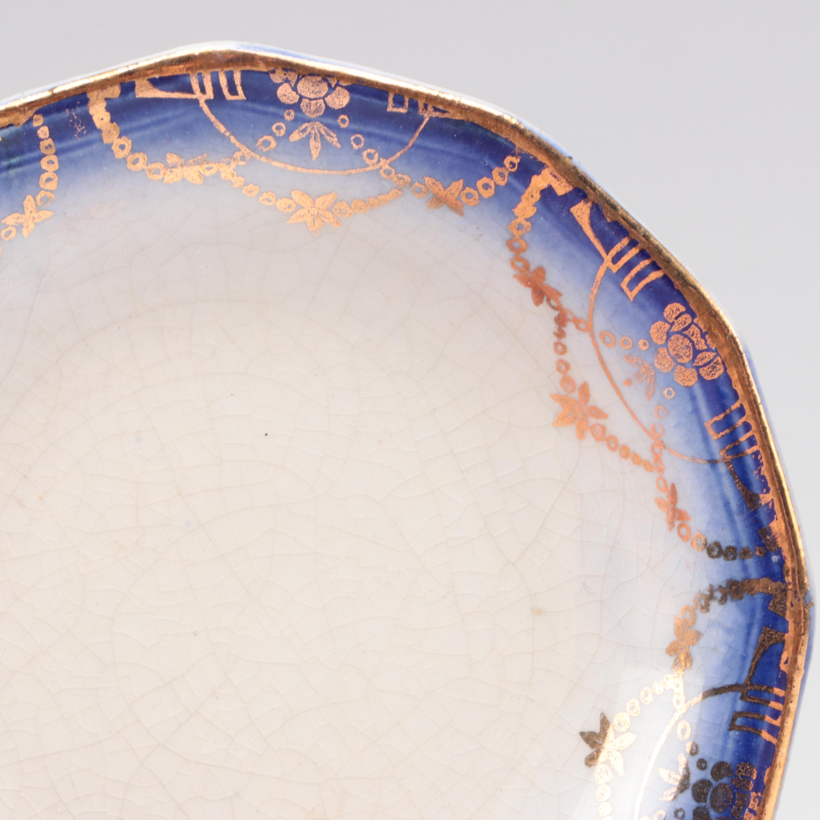 La Belle American Flow Blue Bowl and Other Butter Pats with Pickard Vase