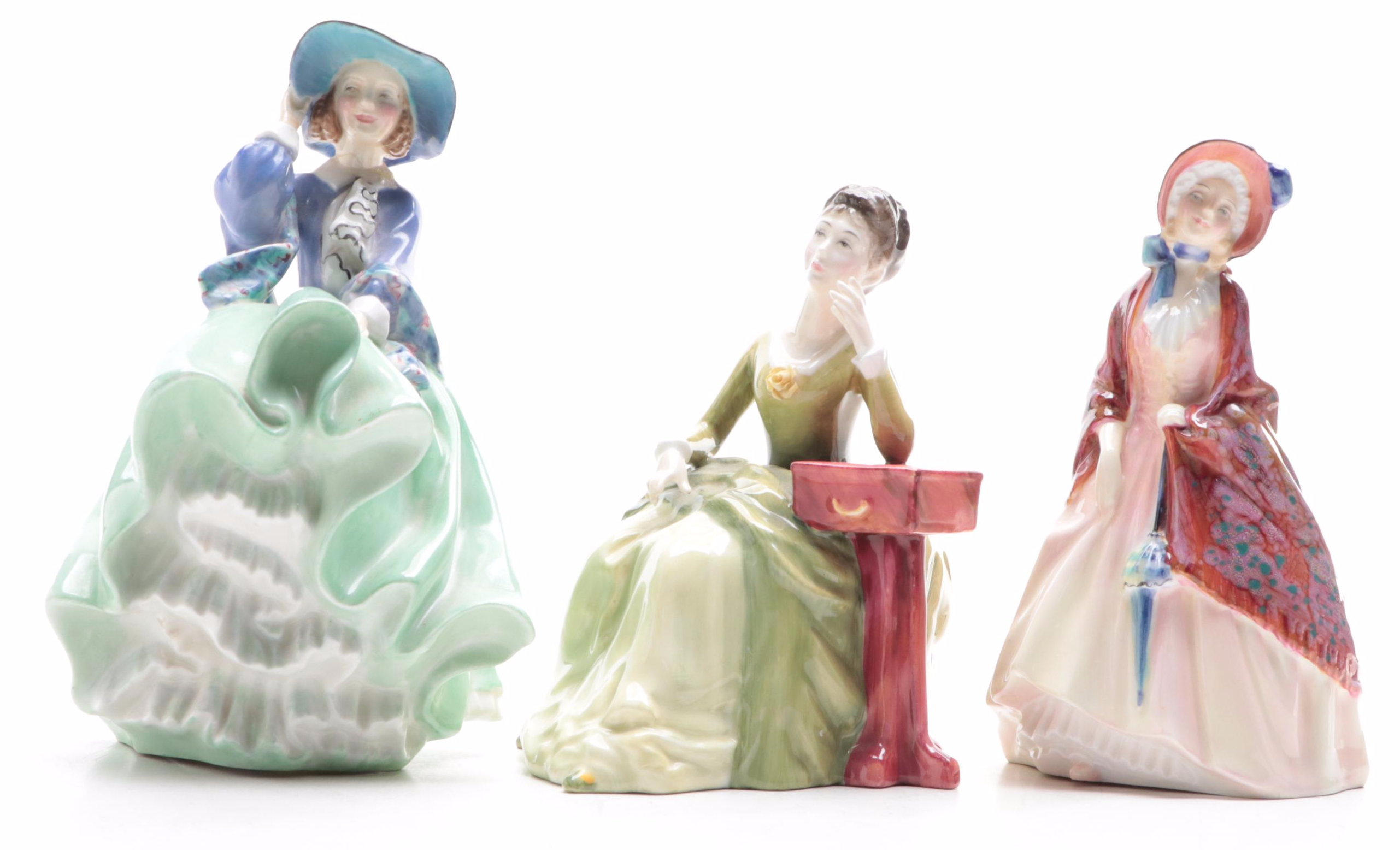 Royal Daulton "Carolyn", "Top of the Hill" and "Paisley Shawl" Figurines