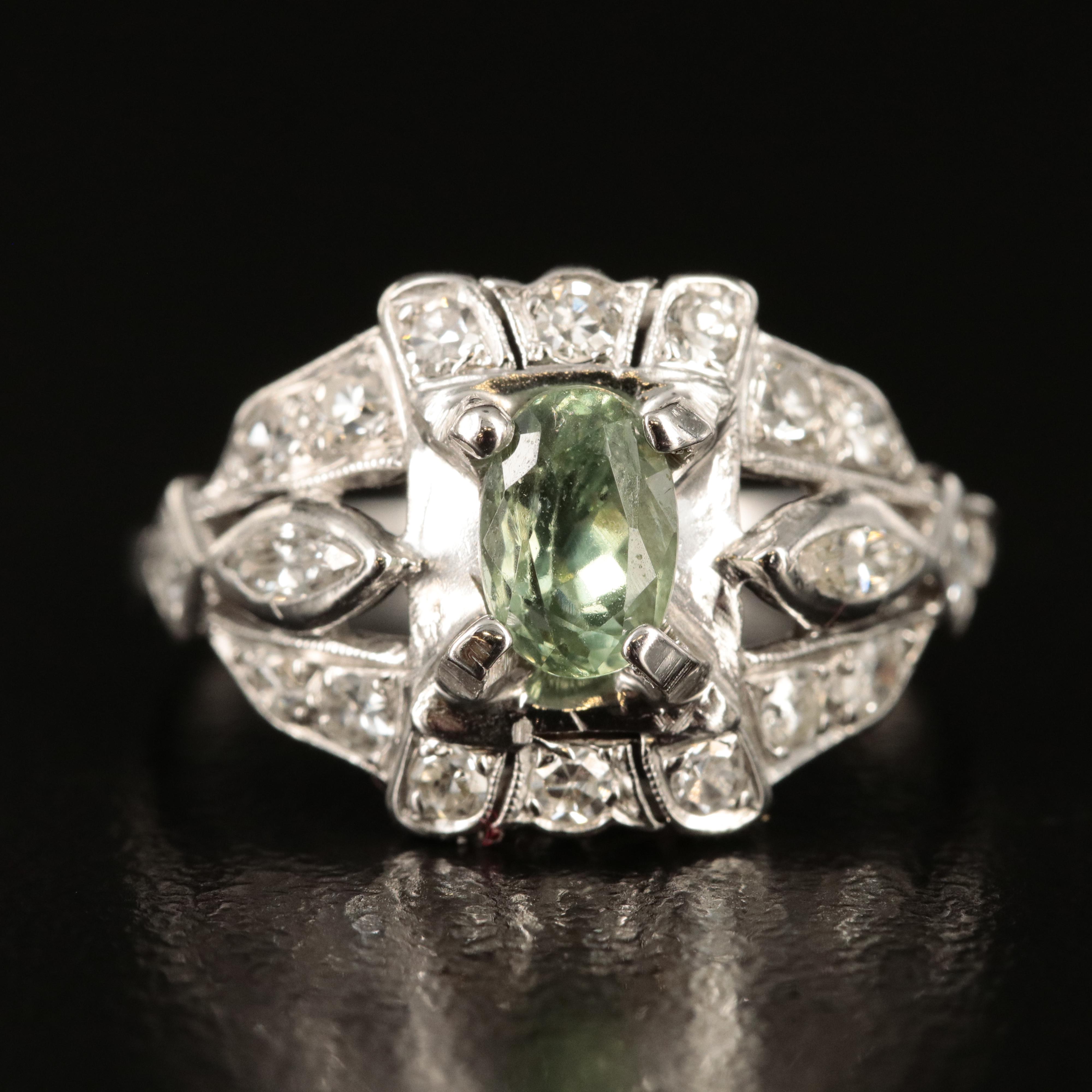 Platinum Chrysoberyl and Diamond Ring
