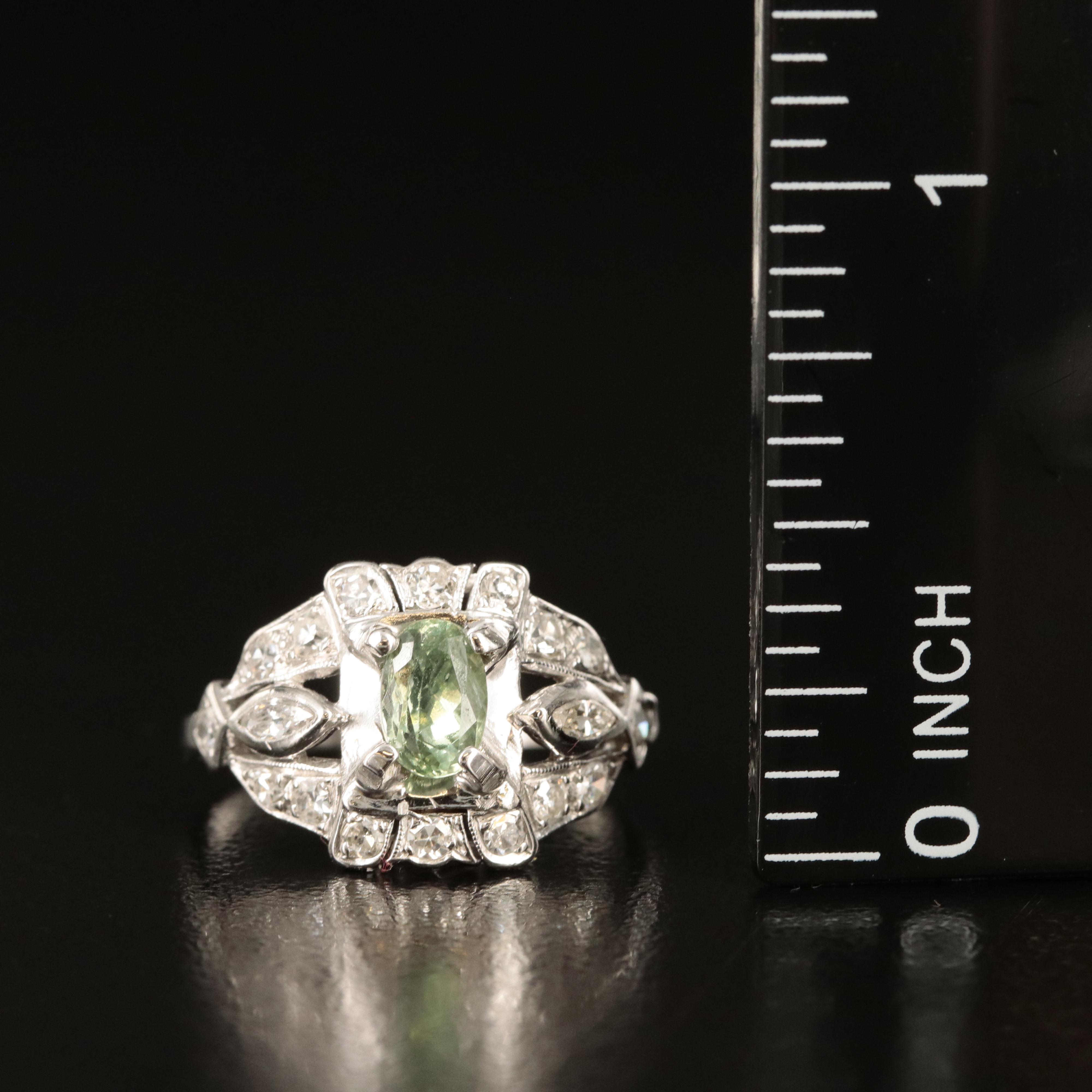 Platinum Chrysoberyl and Diamond Ring
