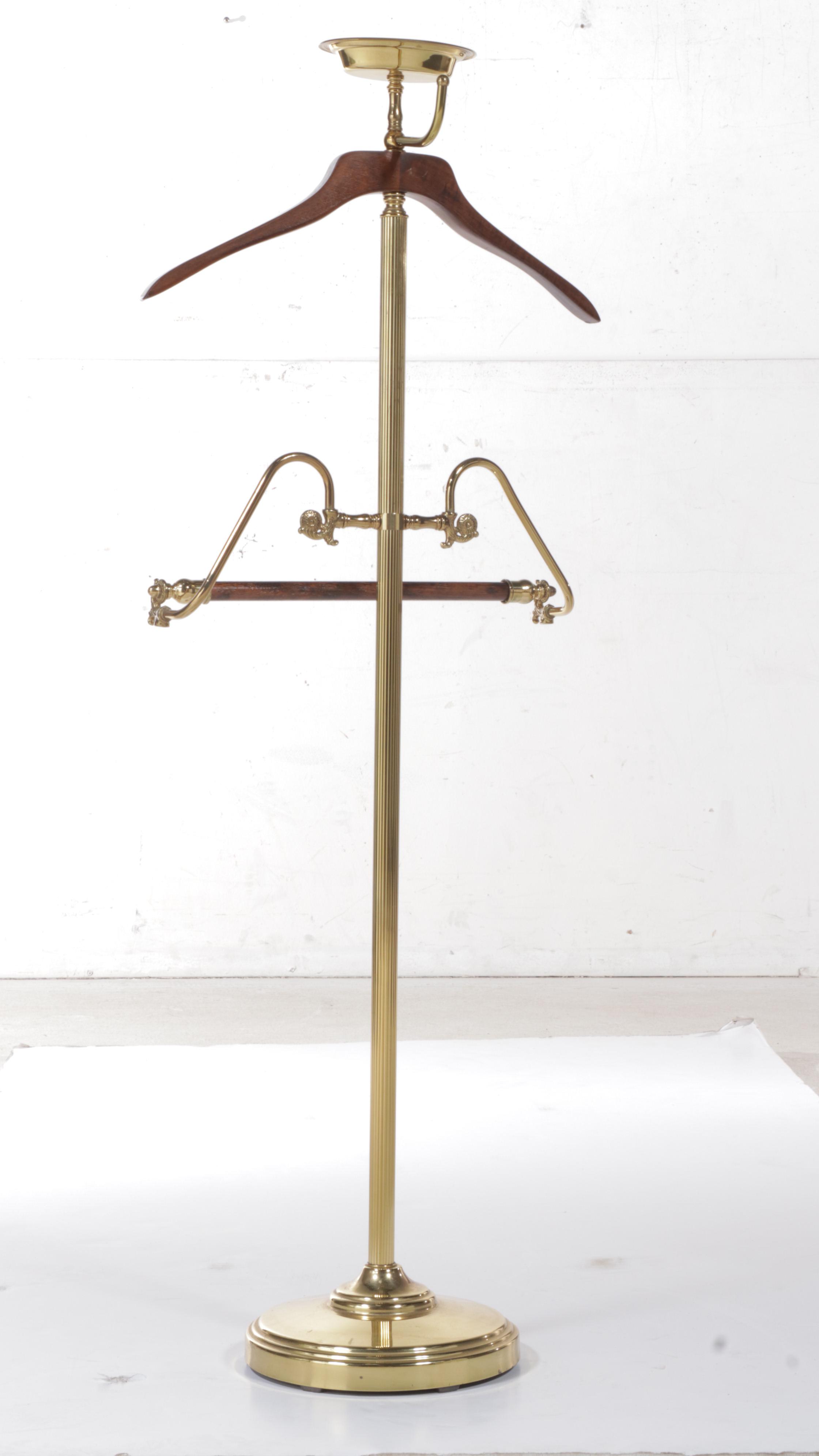 Brass and Hardwood Clothes Valet, Late 20th Century