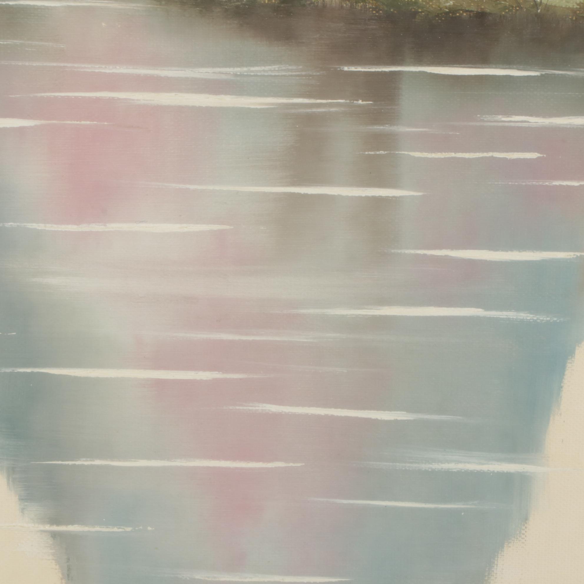 Sherry Masters Oil Painting of Bucolic Pond, Late 20th Century