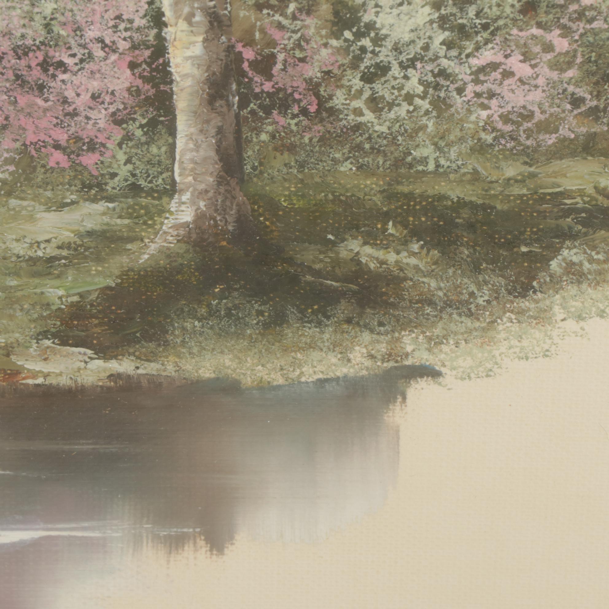 Sherry Masters Oil Painting of Bucolic Pond, Late 20th Century