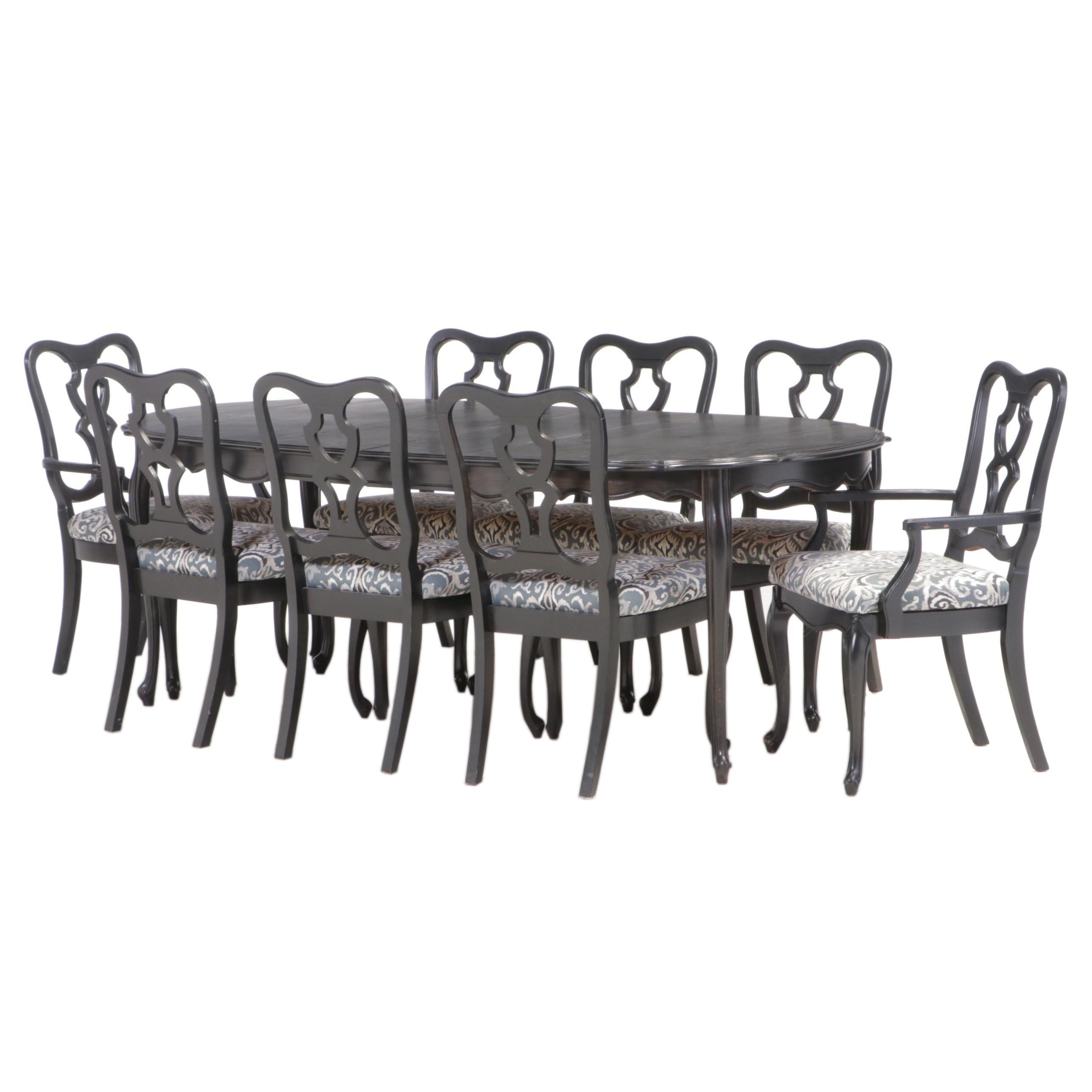 Nine-Piece French Provincial Style Ebonized Dining Set