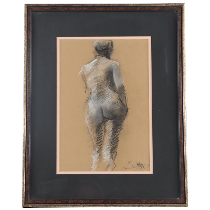 Pastel Figure Drawing of Standing Nude
