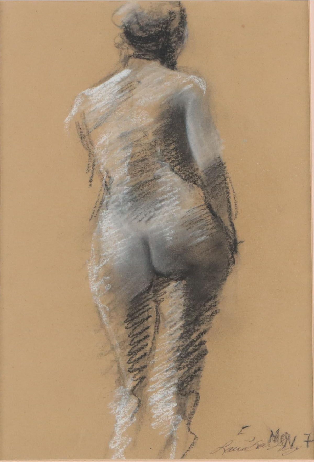 Pastel Figure Drawing of Standing Nude