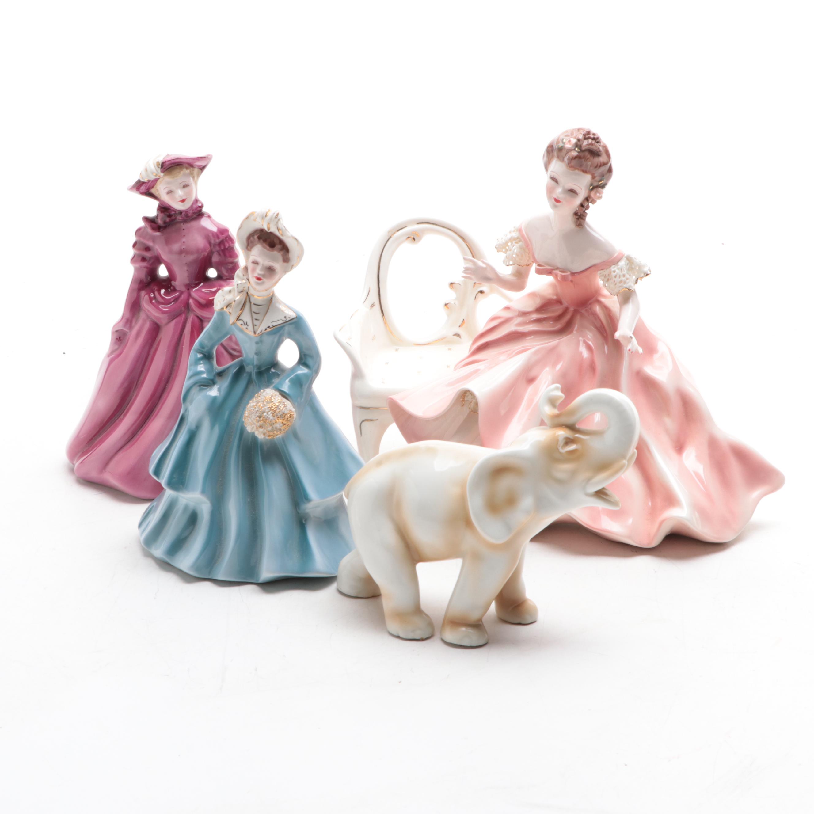 Erphila Elephant with Florence Ceramics Figurines, Mid-20th Century