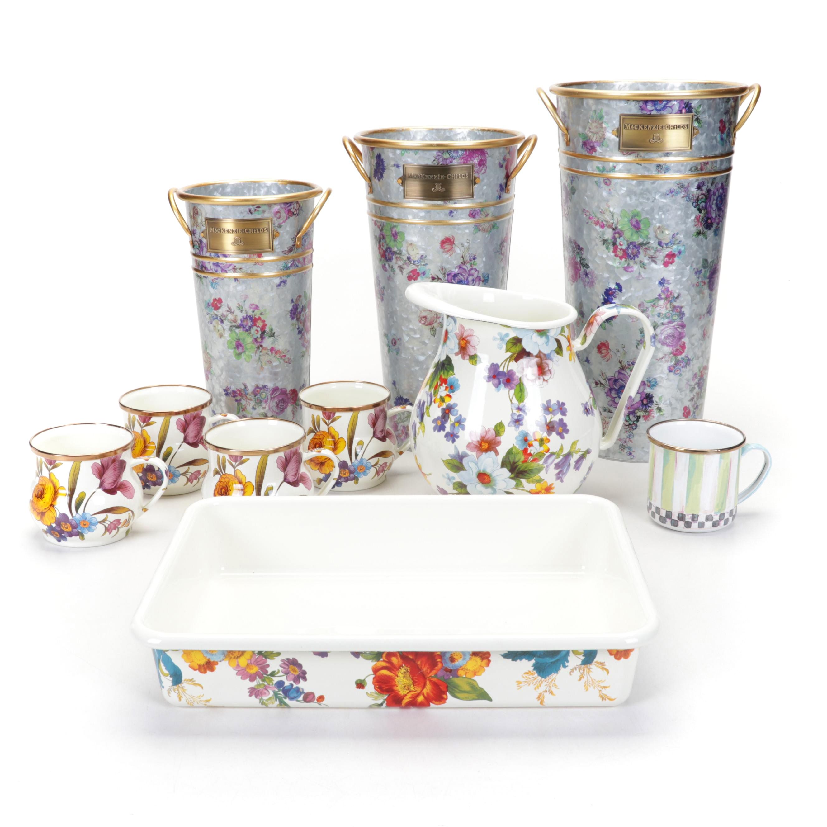 Mackenzie-Childs "Flower Market" Enamelware and Galvanized Flower Buckets