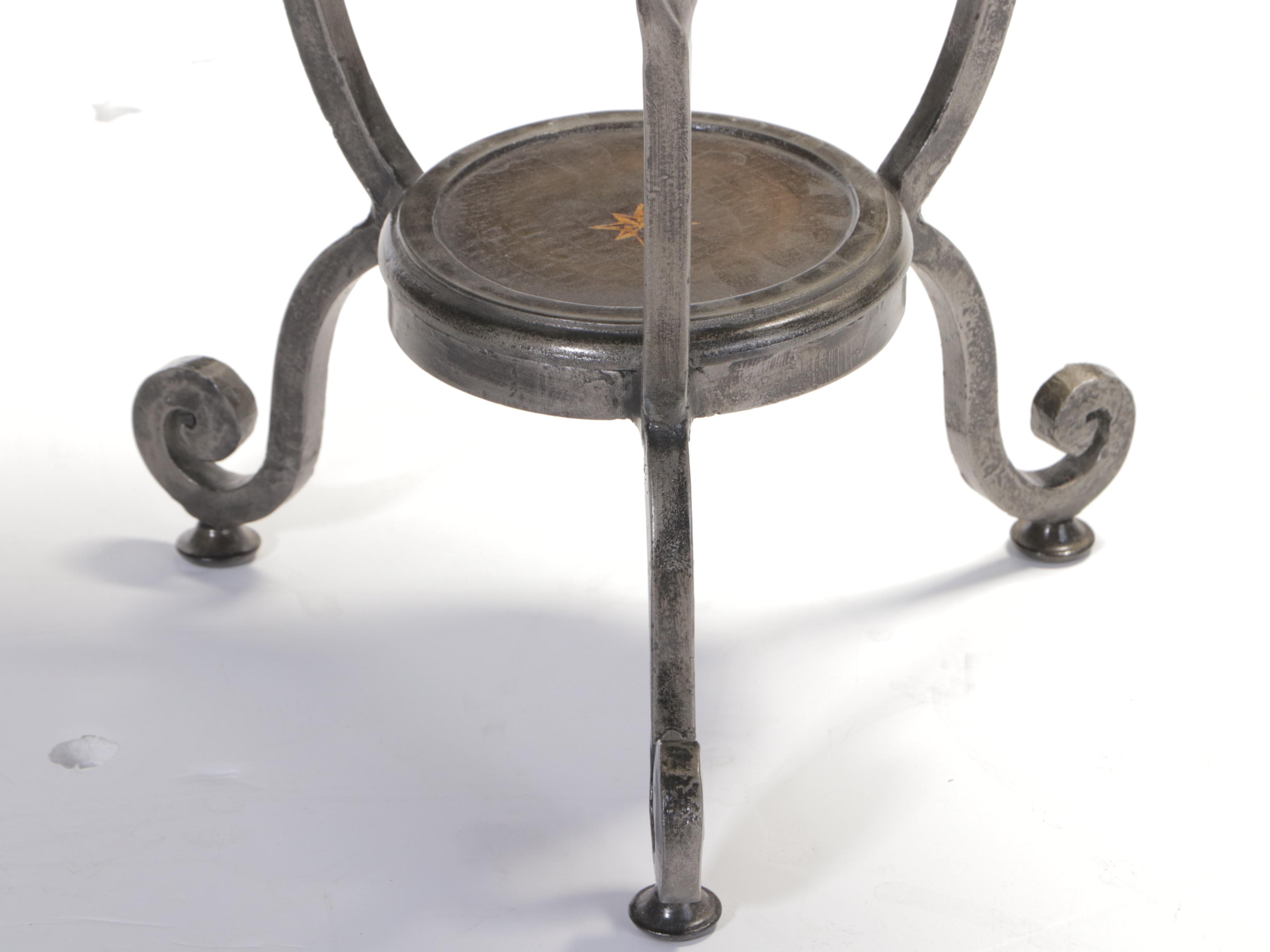 Wrought and Metal-Clad Side Table with Compass Rose