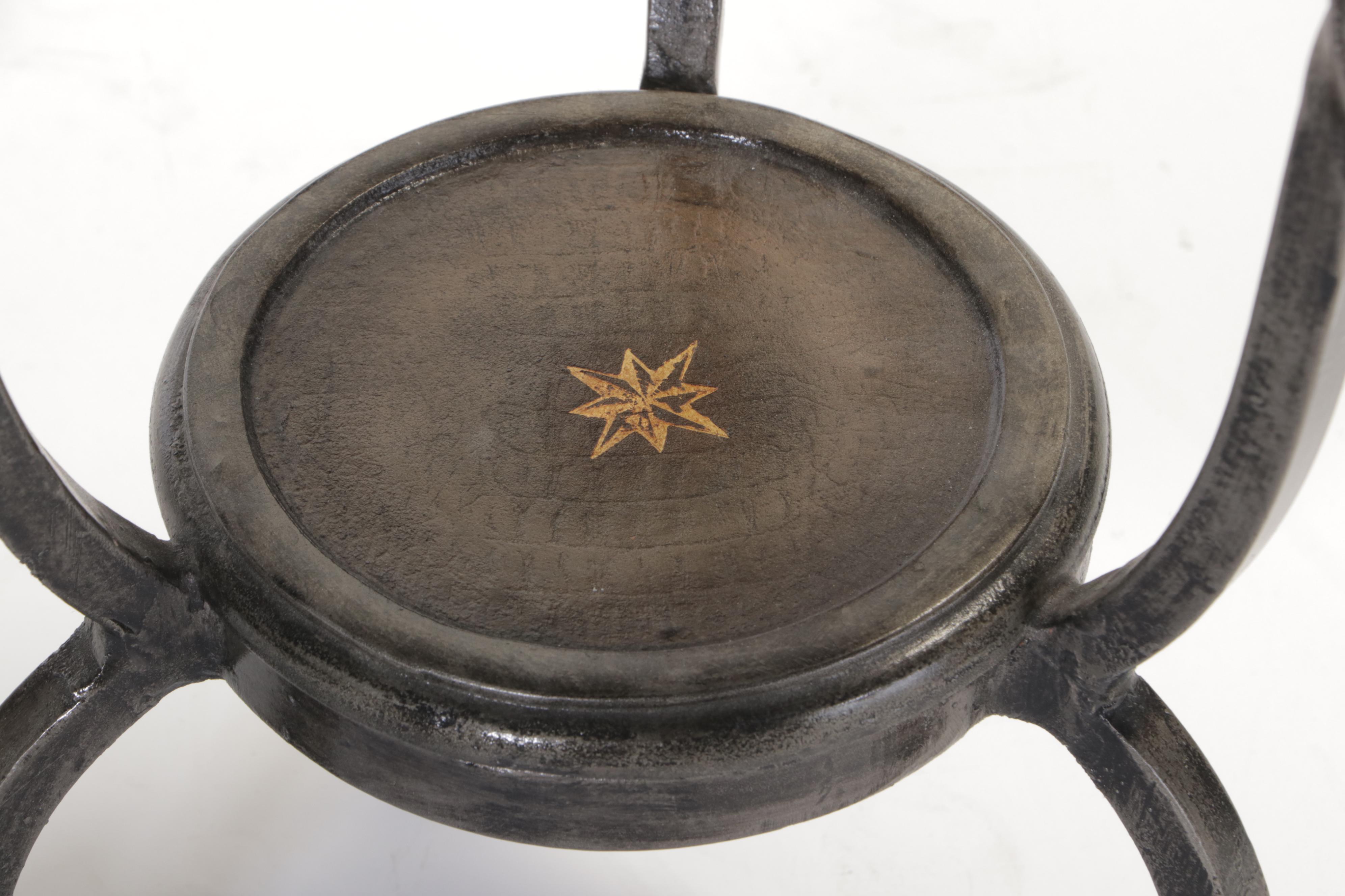 Wrought and Metal-Clad Side Table with Compass Rose