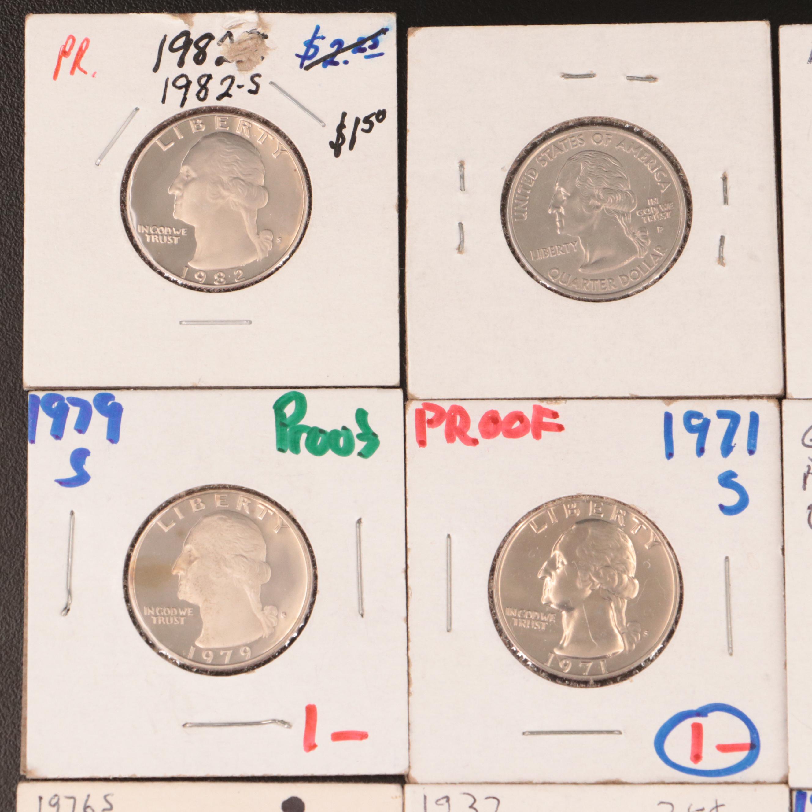 Assortment of Washington Quarters, Proof, Silver, and Clad