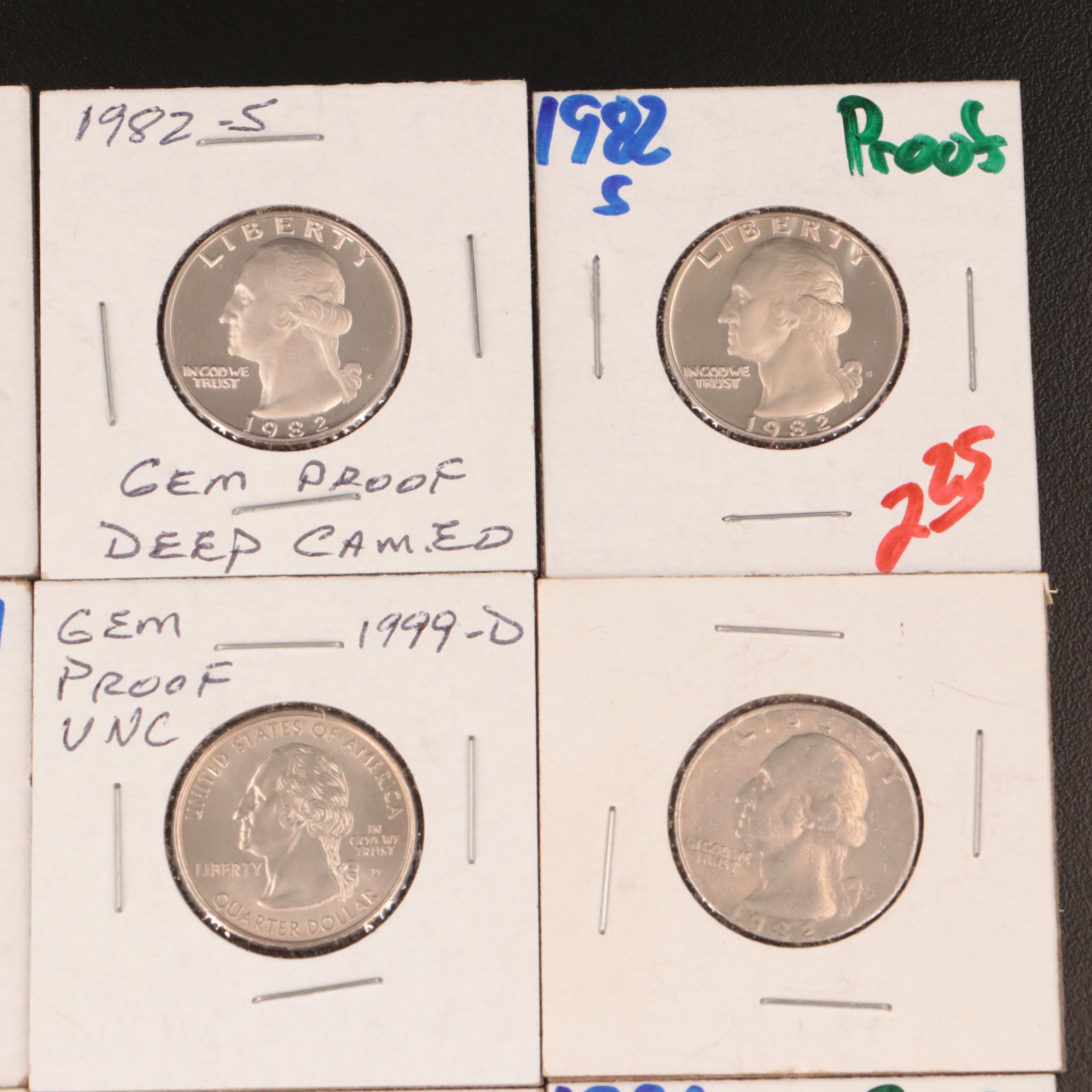 Assortment of Washington Quarters, Proof, Silver, and Clad