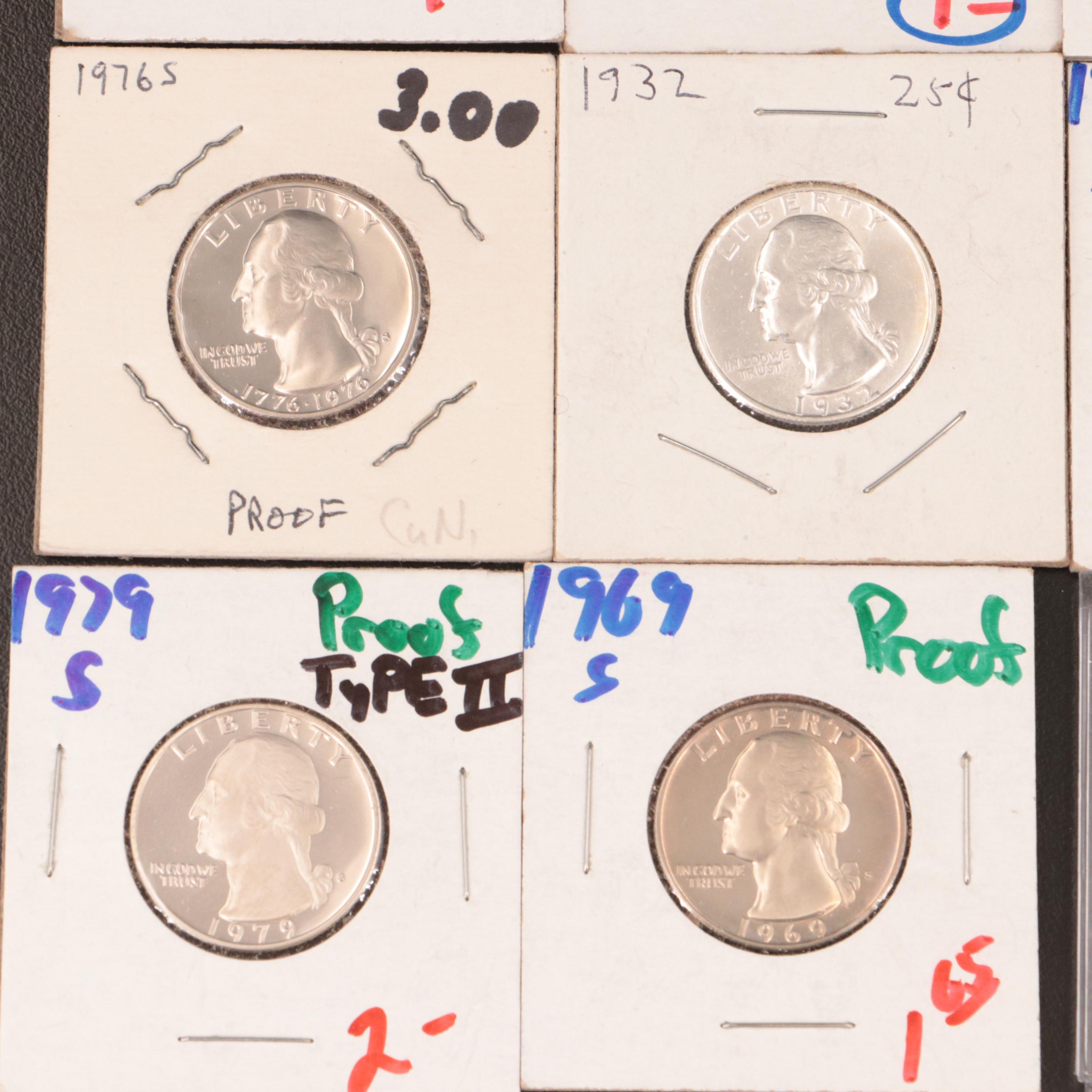 Assortment of Washington Quarters, Proof, Silver, and Clad