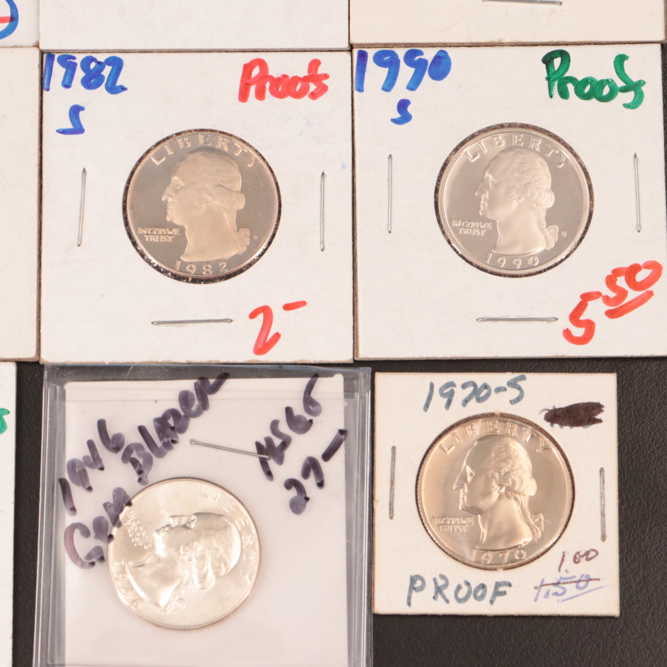 Assortment of Washington Quarters, Proof, Silver, and Clad