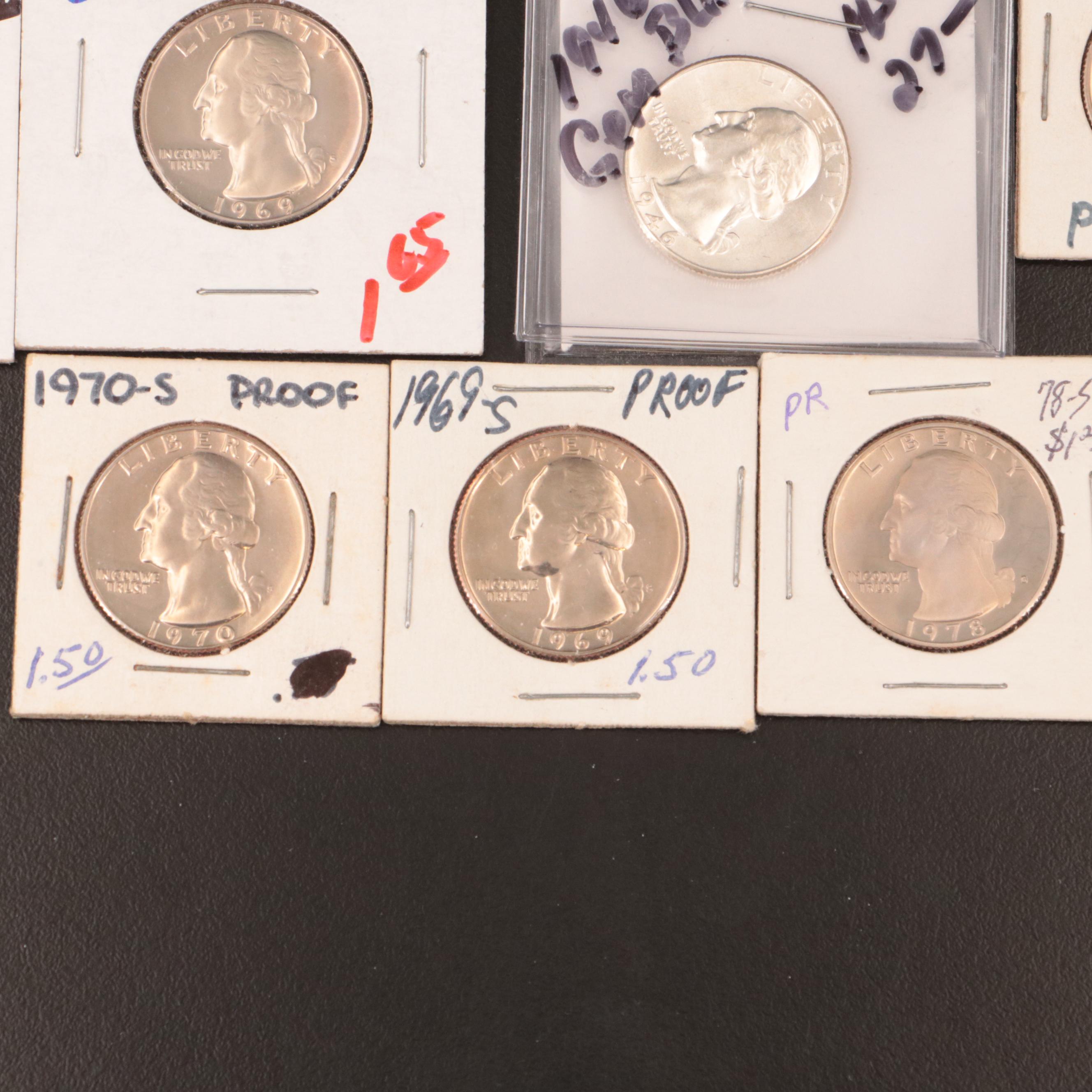 Assortment of Washington Quarters, Proof, Silver, and Clad