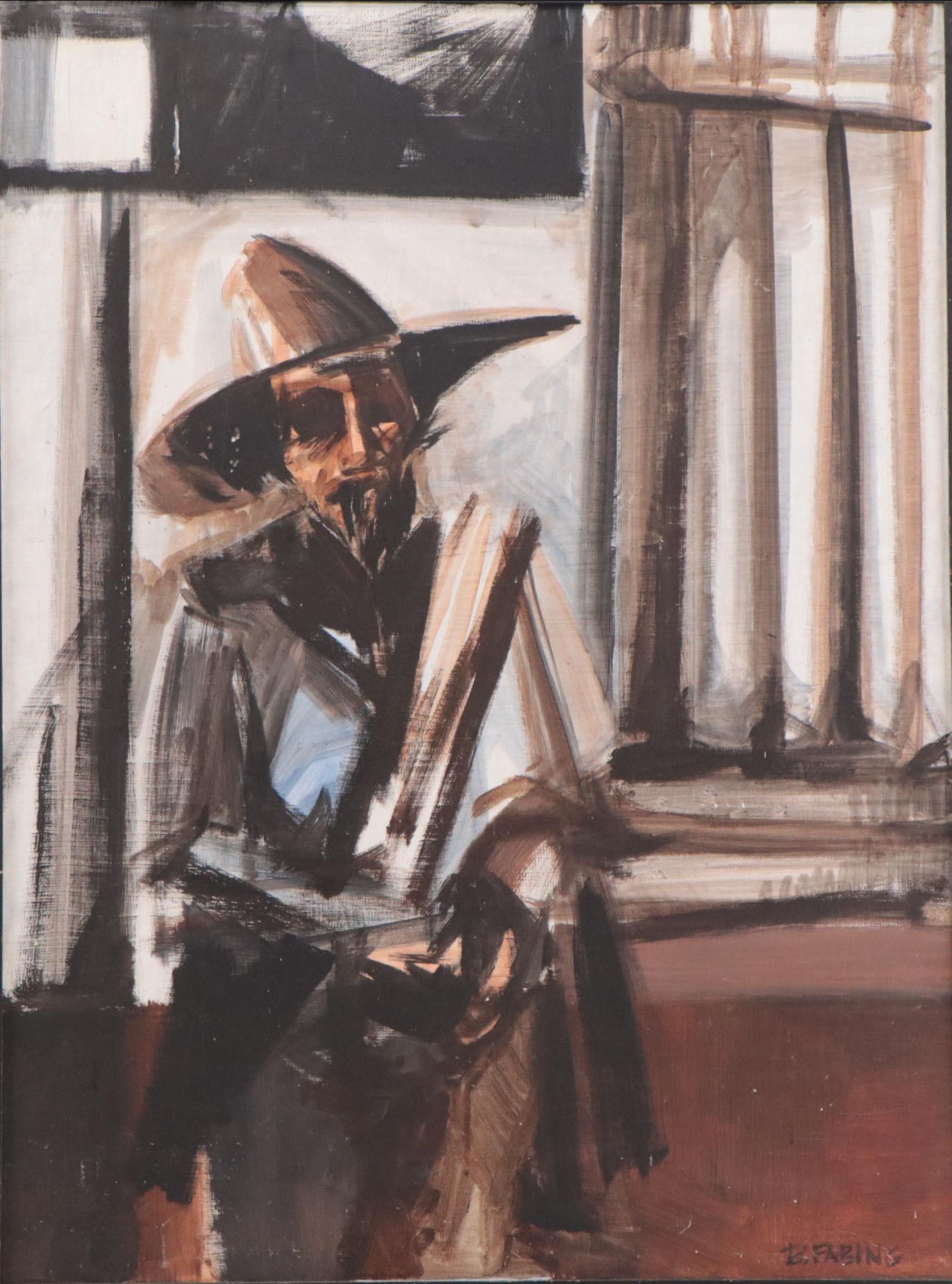 Figural Acrylic Painting of a Man in a Hat, Late 20th Century