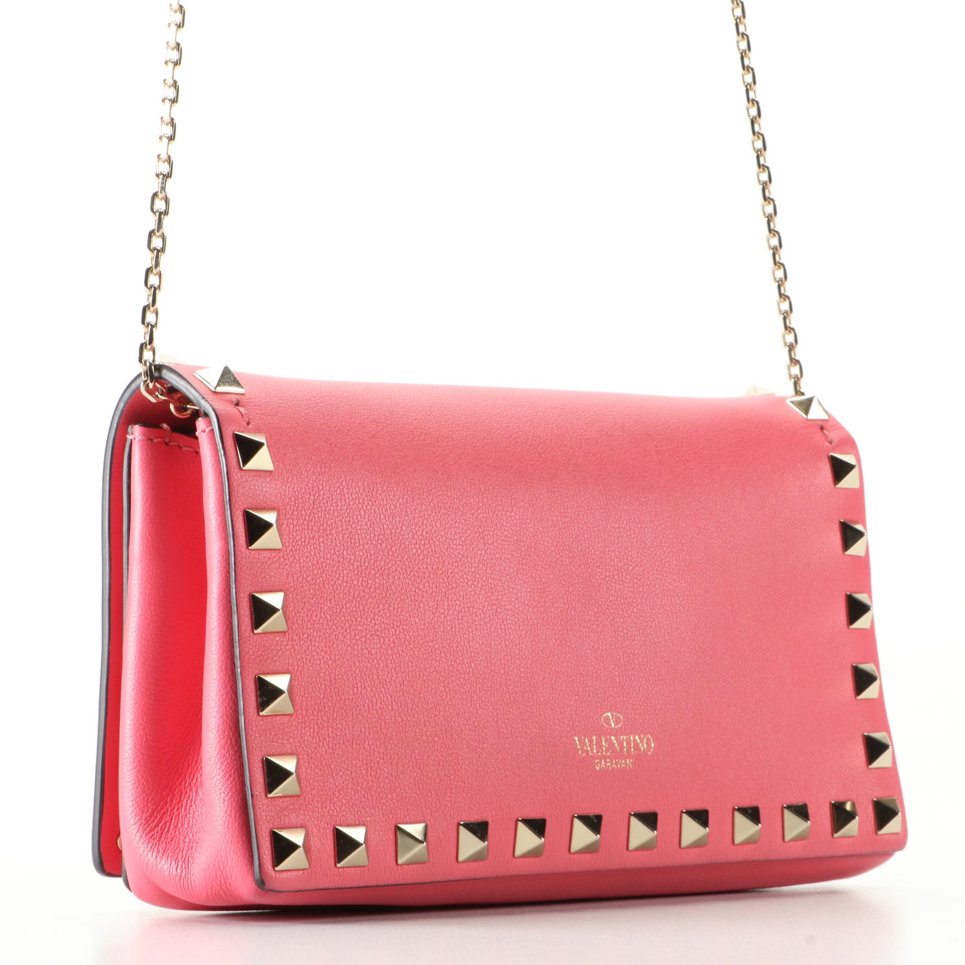 Valentino Rockstud Leather Flap Crossbody with Chain Strap