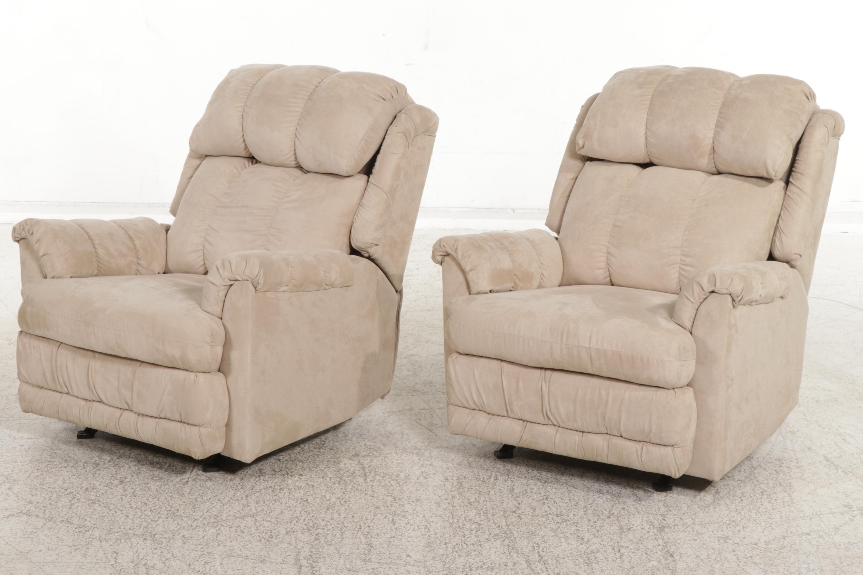 Pair of American Furniture Microfiber Pillow-Top Manual Reclining Armchairs