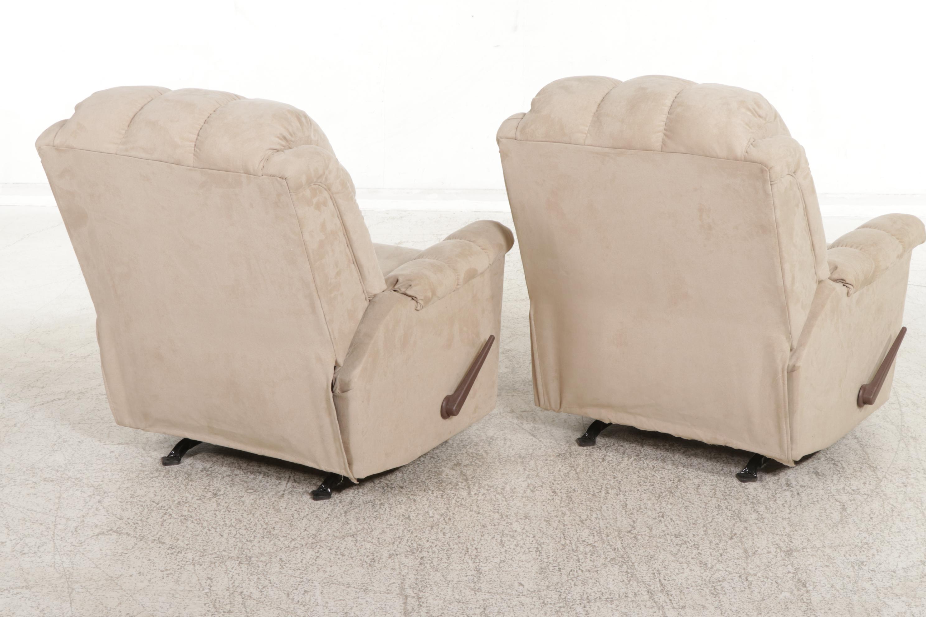 Pair of American Furniture Microfiber Pillow-Top Manual Reclining Armchairs