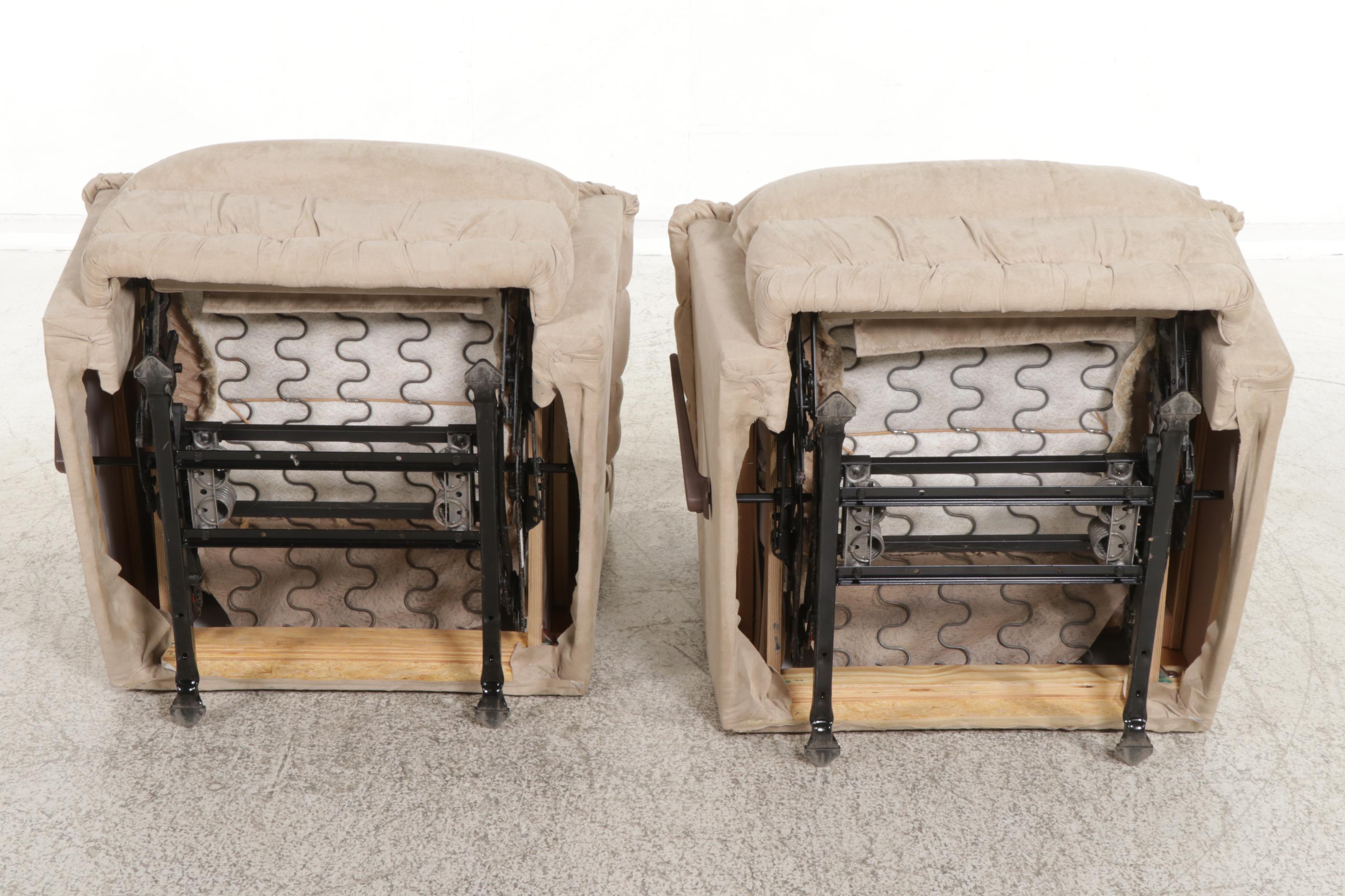 Pair of American Furniture Microfiber Pillow-Top Manual Reclining Armchairs