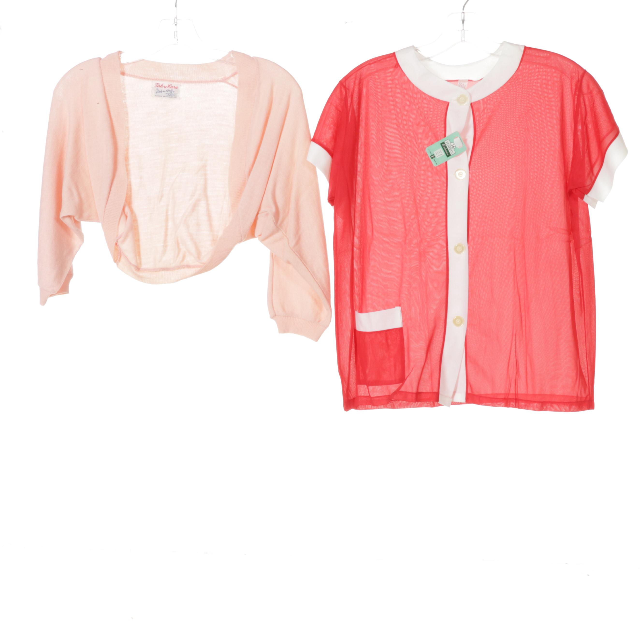 Women's Patterned Dresses and Two-Piece Sets with Cardigan Sweaters, 1960s-70s