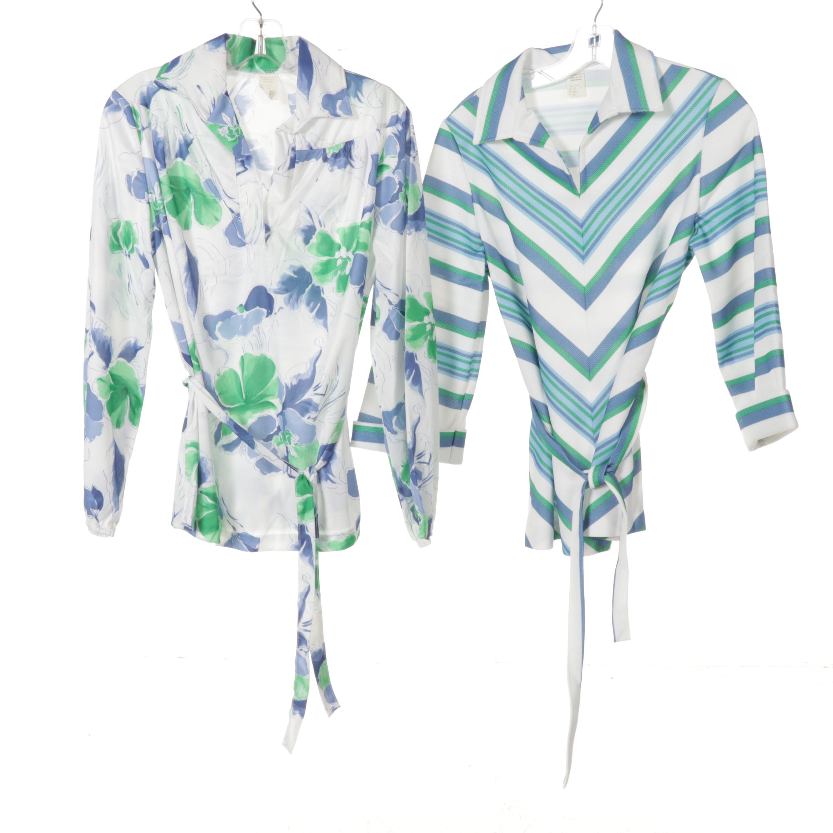 Women's Patterned Dresses and Two-Piece Sets with Cardigan Sweaters, 1960s-70s