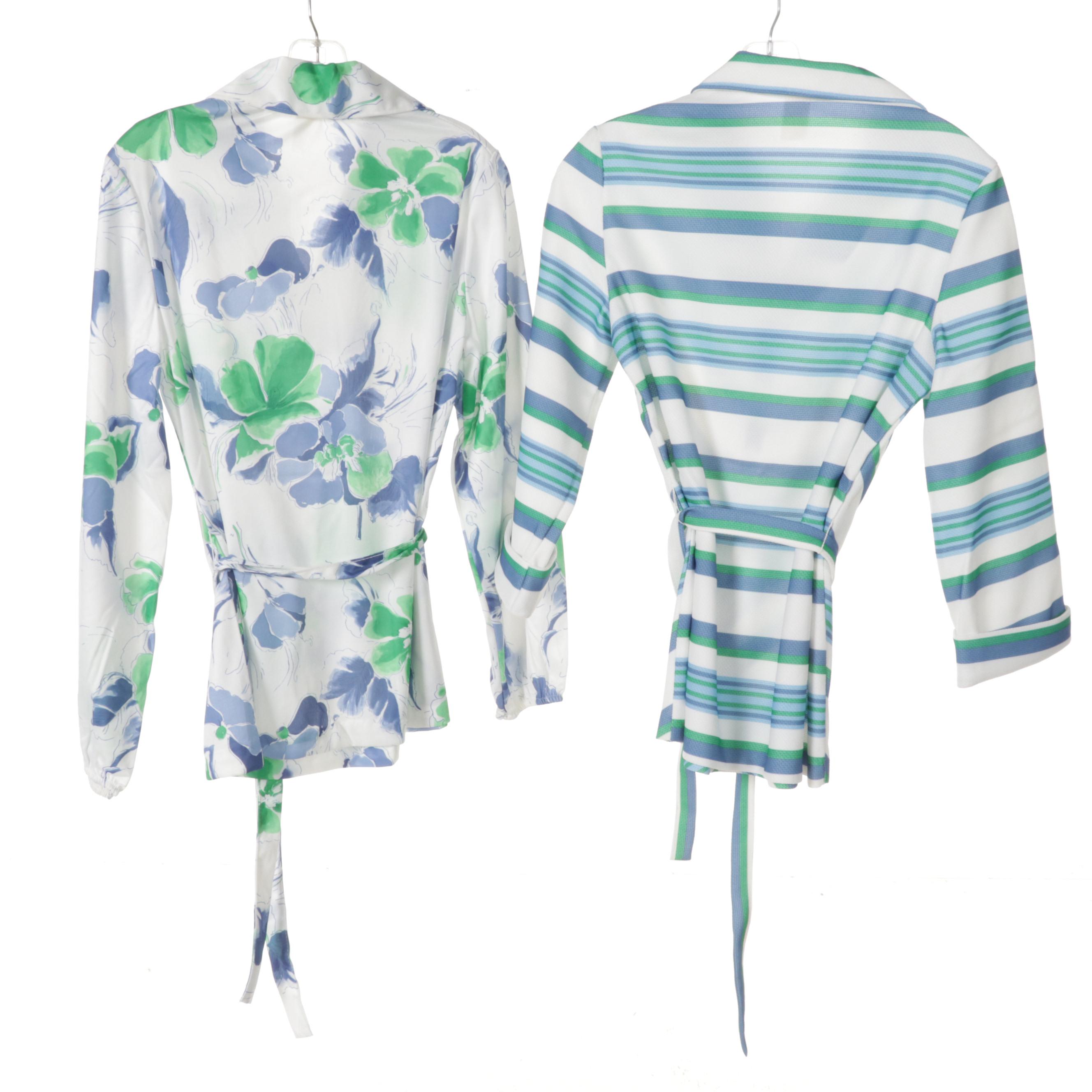 Women's Patterned Dresses and Two-Piece Sets with Cardigan Sweaters, 1960s-70s