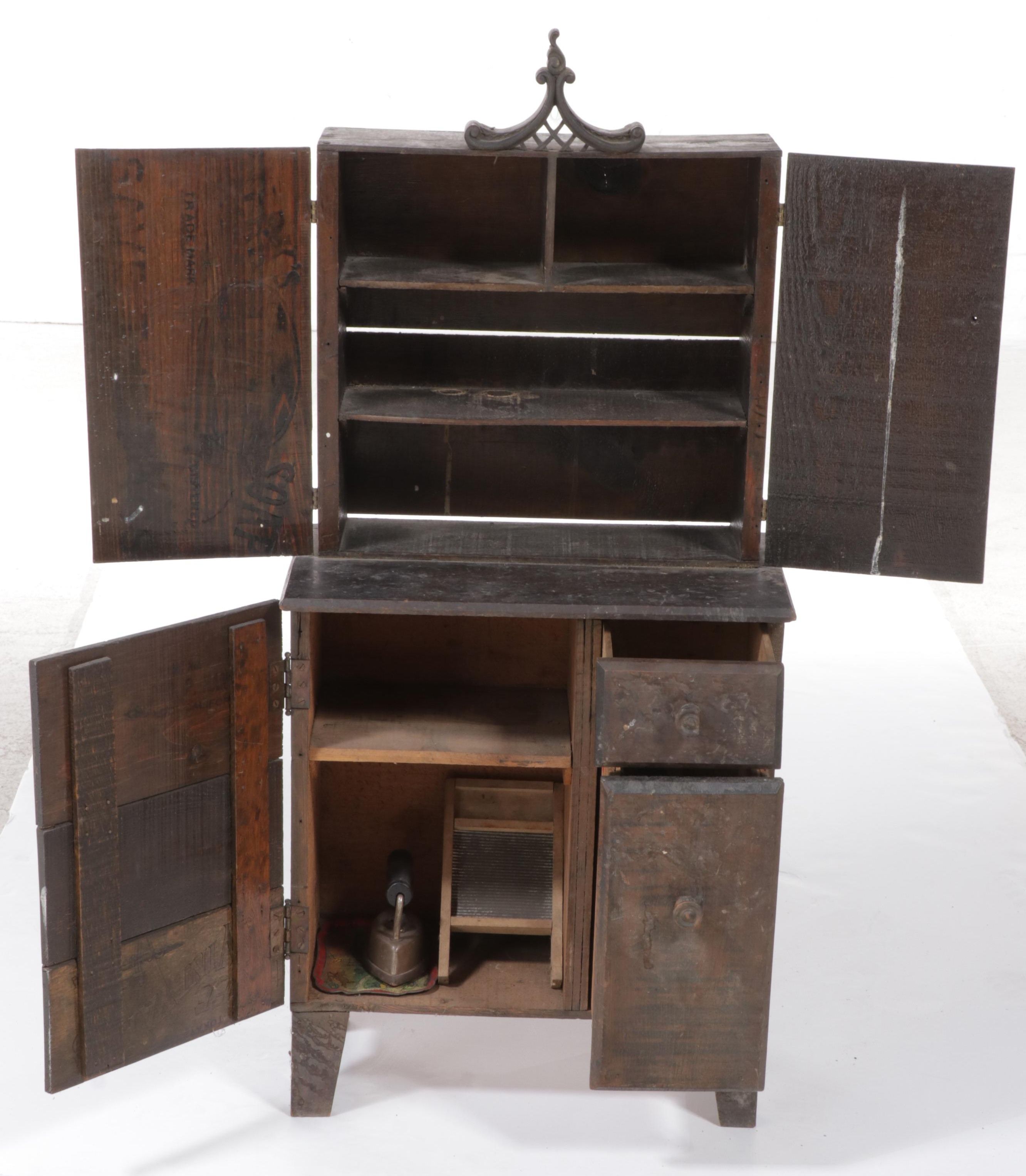 Tramp Art Pine Child's Stepback Cupboard, Early 20th Century