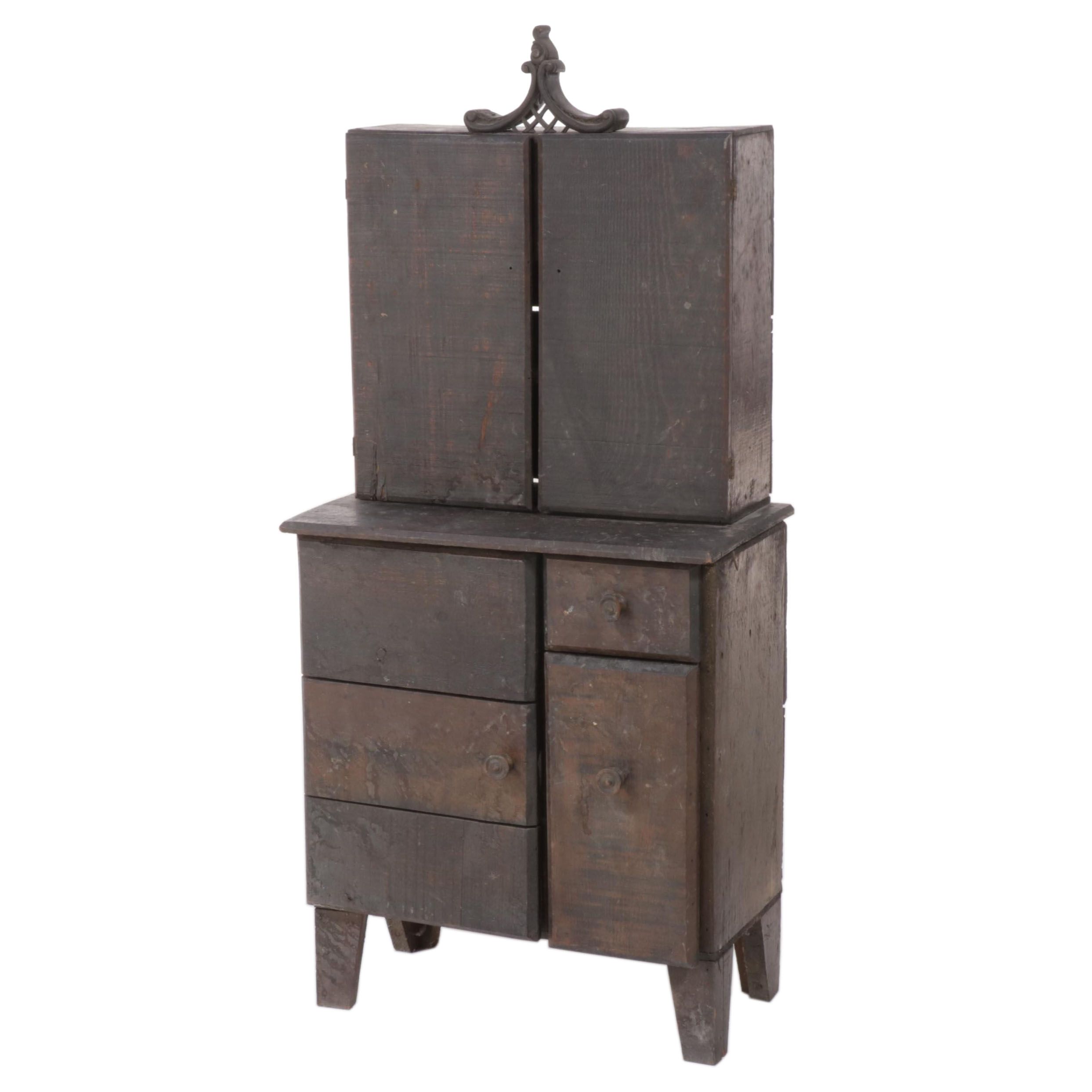 Tramp Art Pine Child's Stepback Cupboard, Early 20th Century