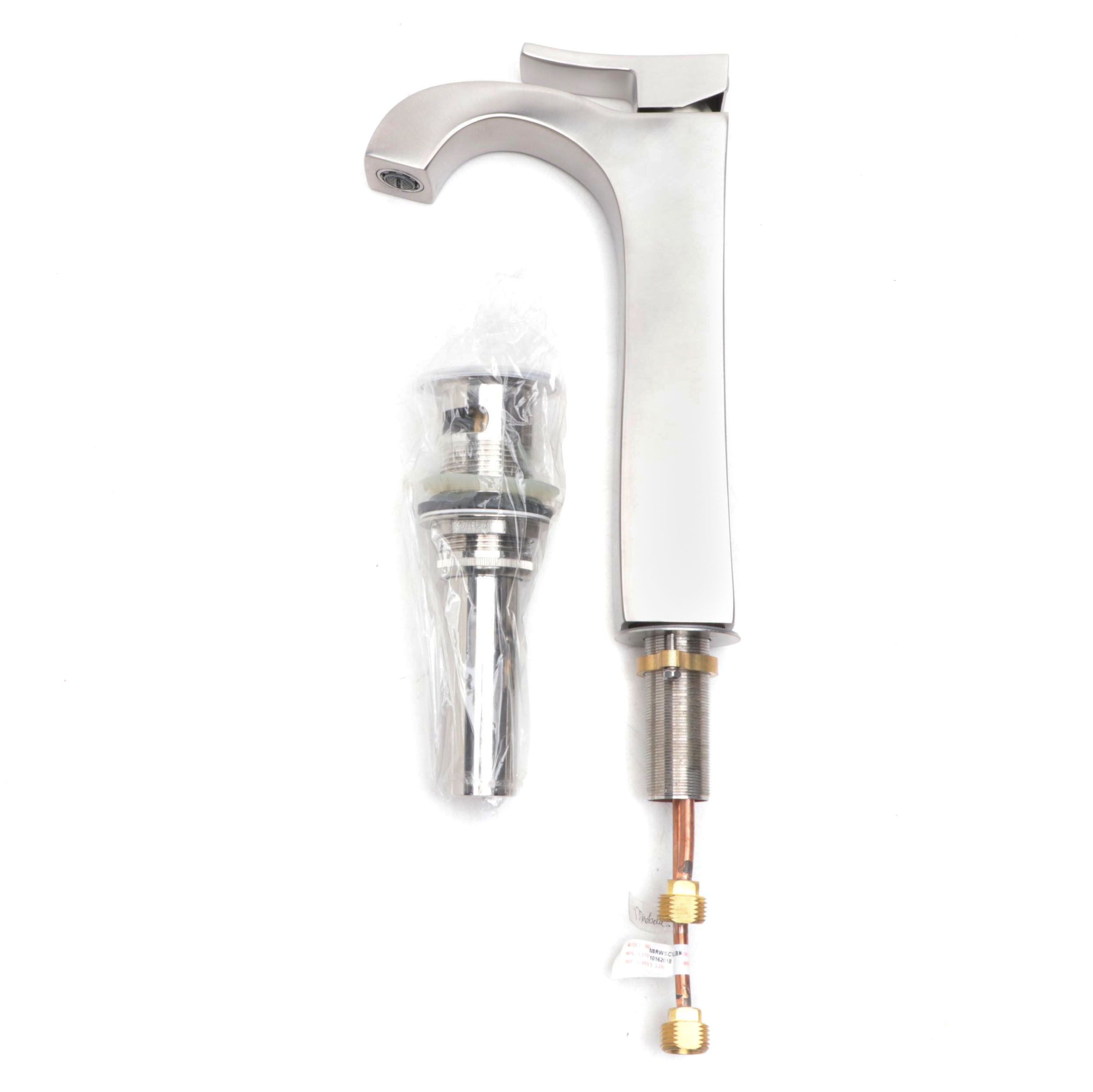 Brushed Nickel Finish Single-Hole Lever Handle Bathroom Faucet with Pop-Up Drain