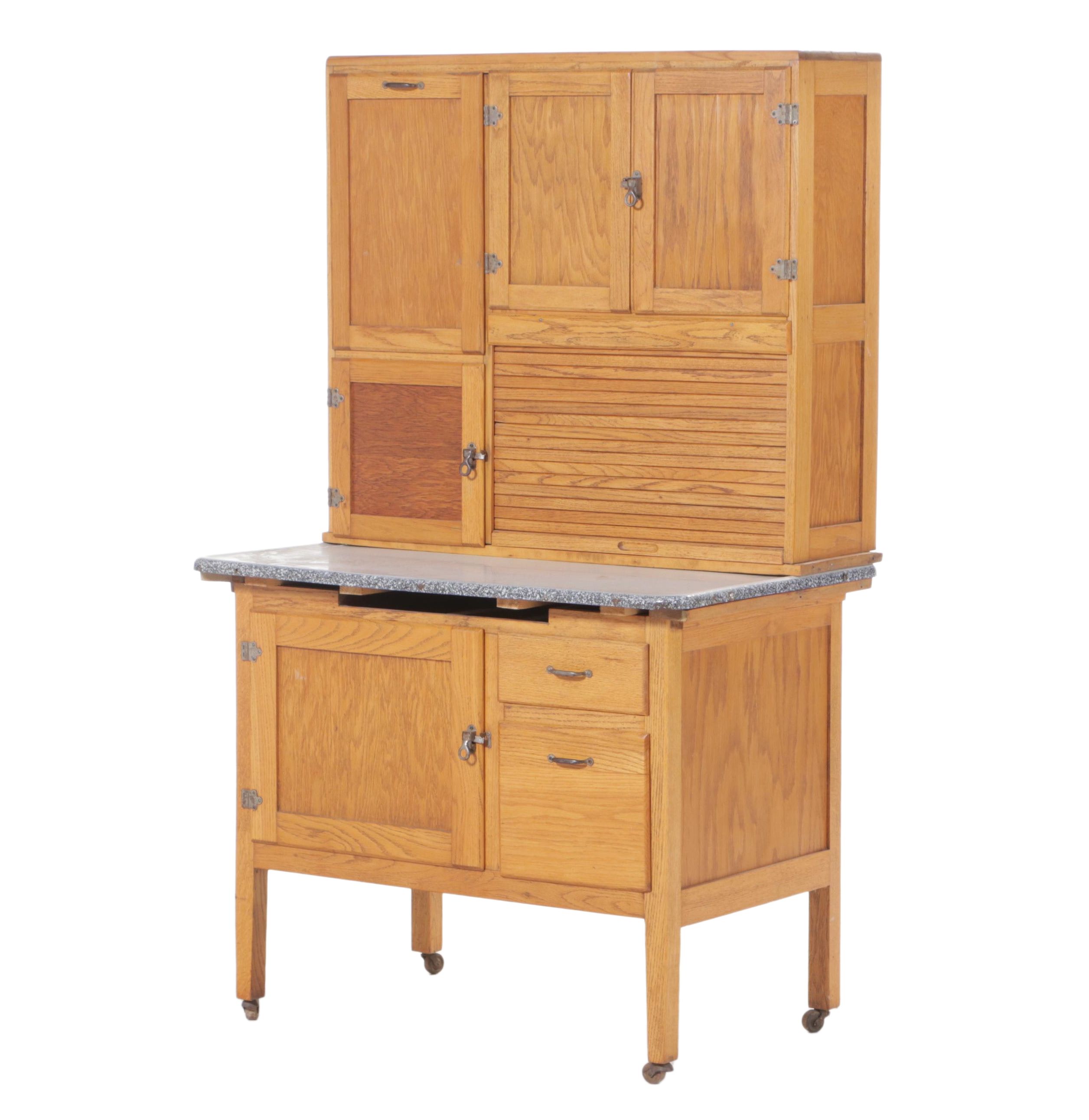 Campbell-Smith Ritchie Co. Oak and Enamel Top "Boone" Kitchen Cabinet