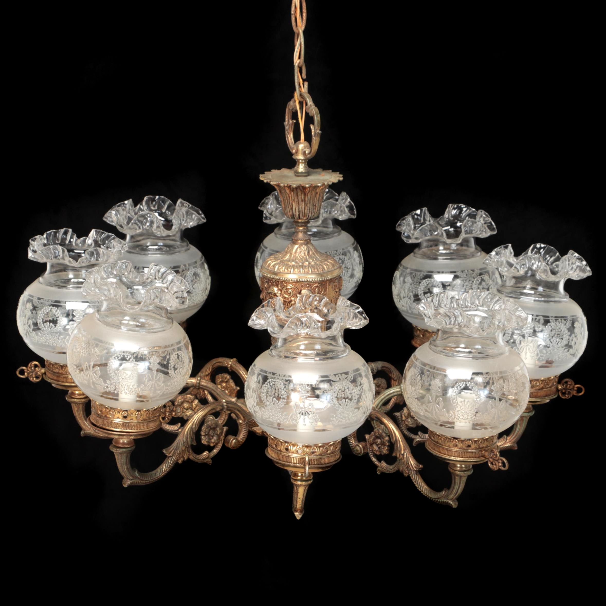 Victorian Baroque Style Putti Relief Gilt Metal Eight-Arm Chandelier
