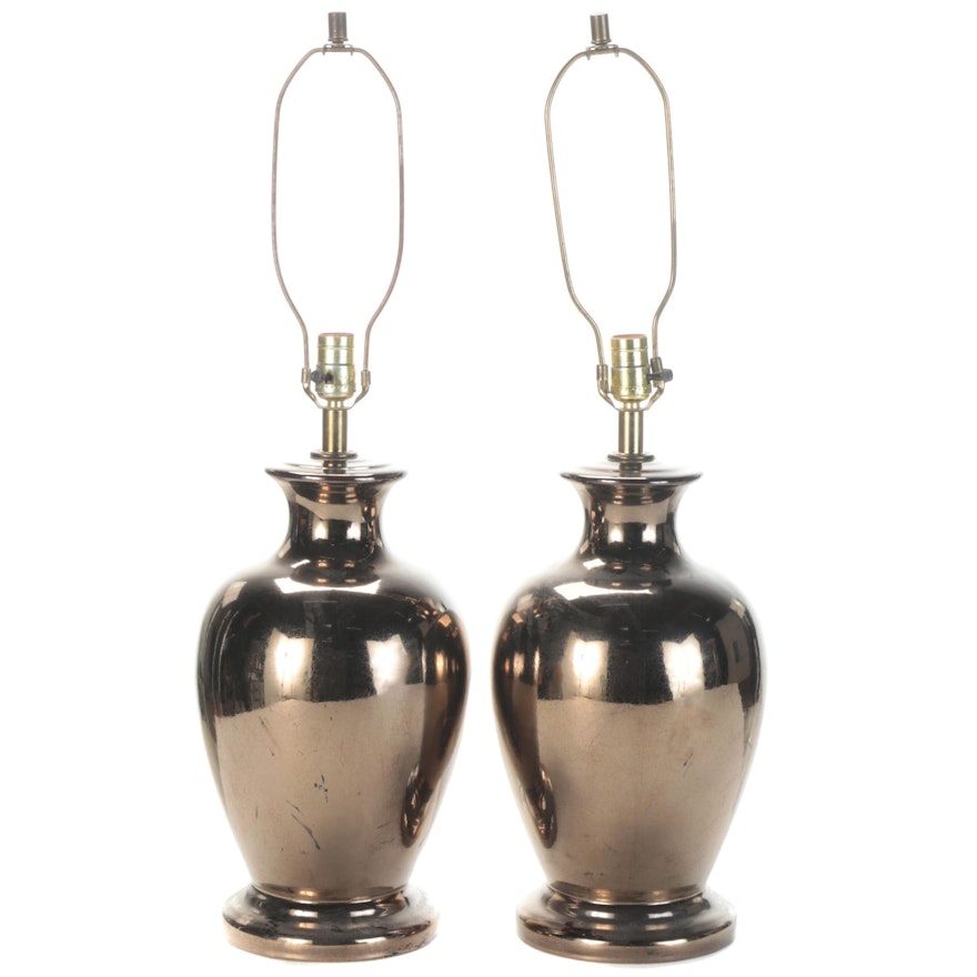 Pair of Bronzed Mercury Glass Table Lamps, Late 20th Century
