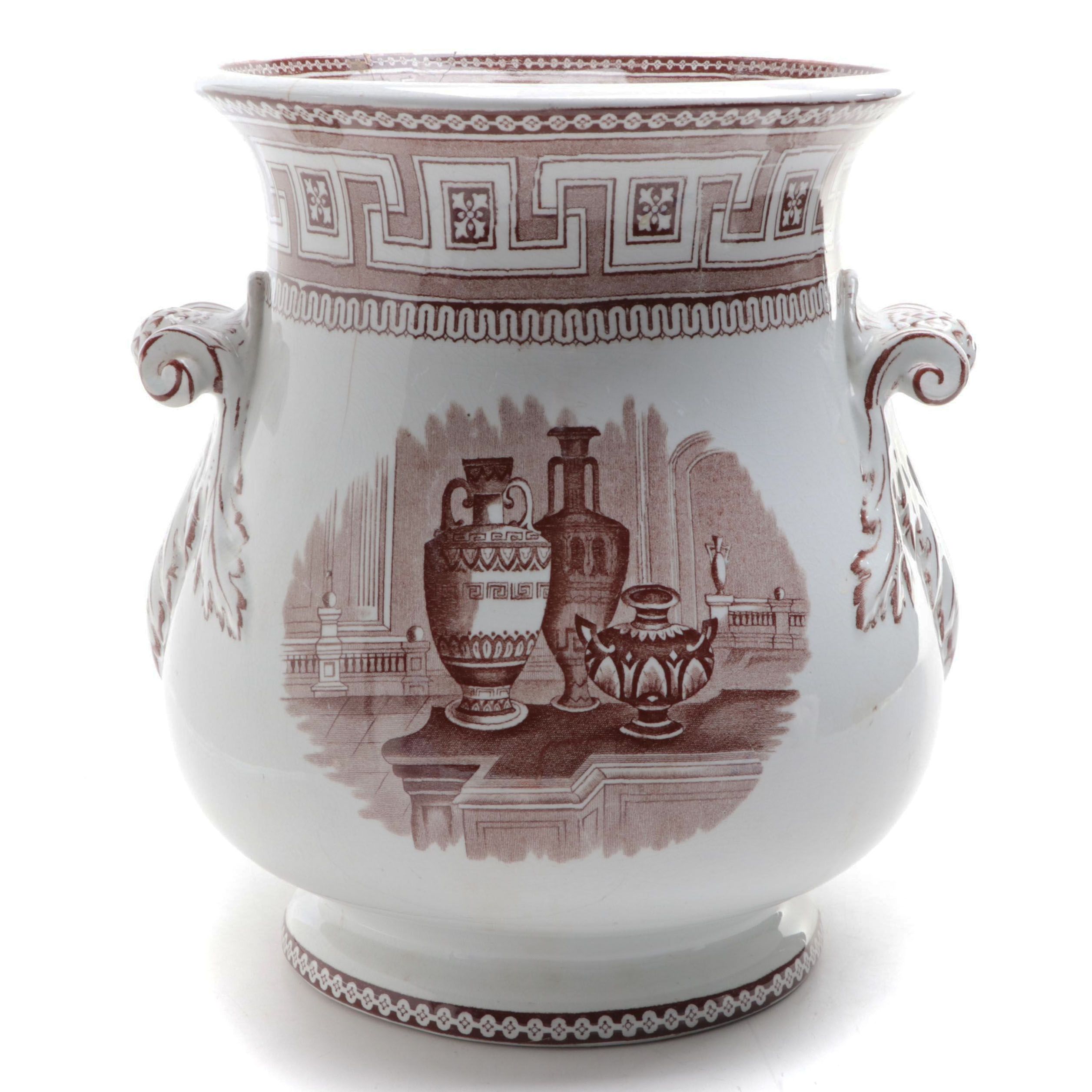 English Neoclassical Style Brown Transferware Slop Jar, 19th Century