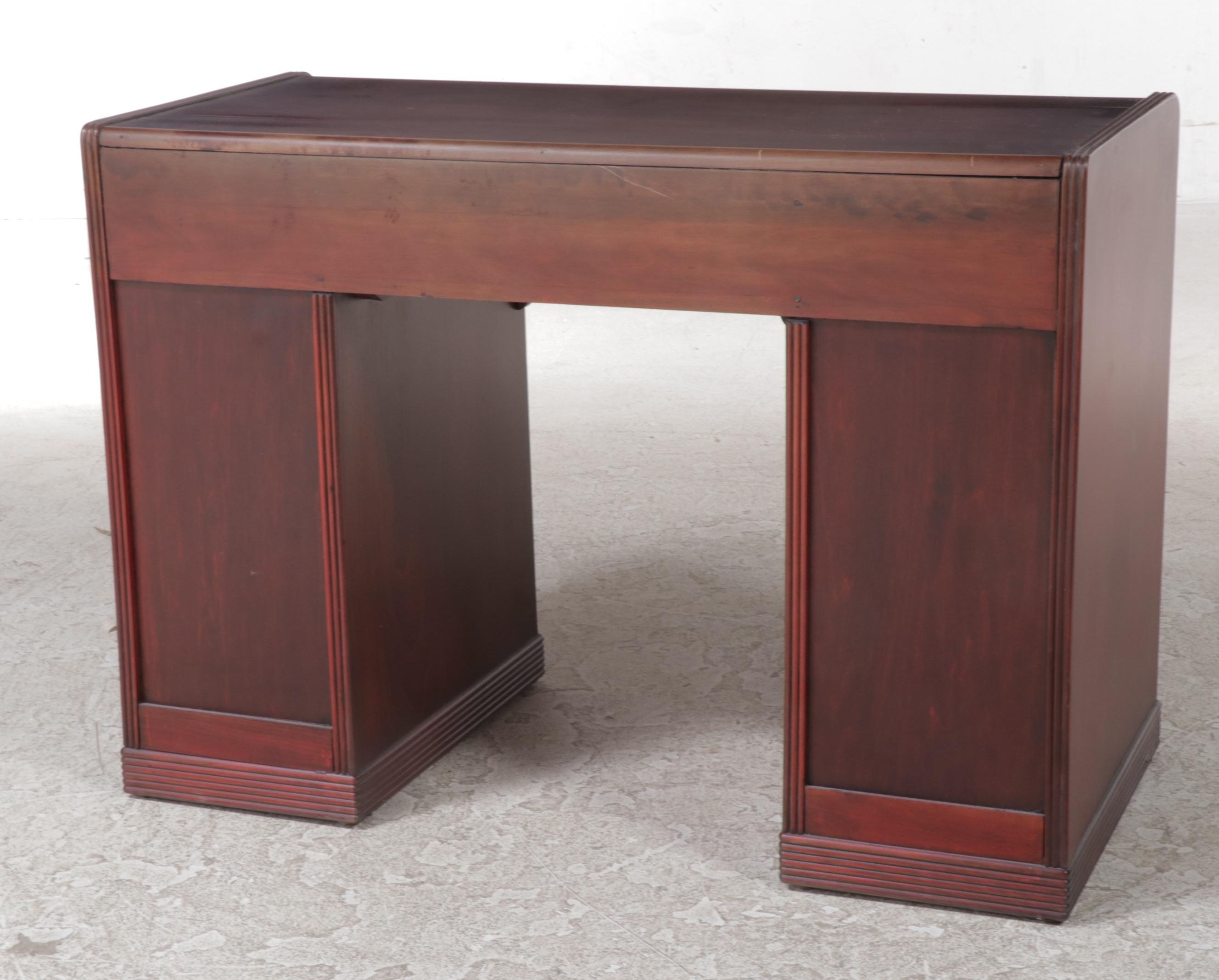 Federal Style Mahogany-Stained Kneehole Desk Plus Brass-Patinated Side Chair