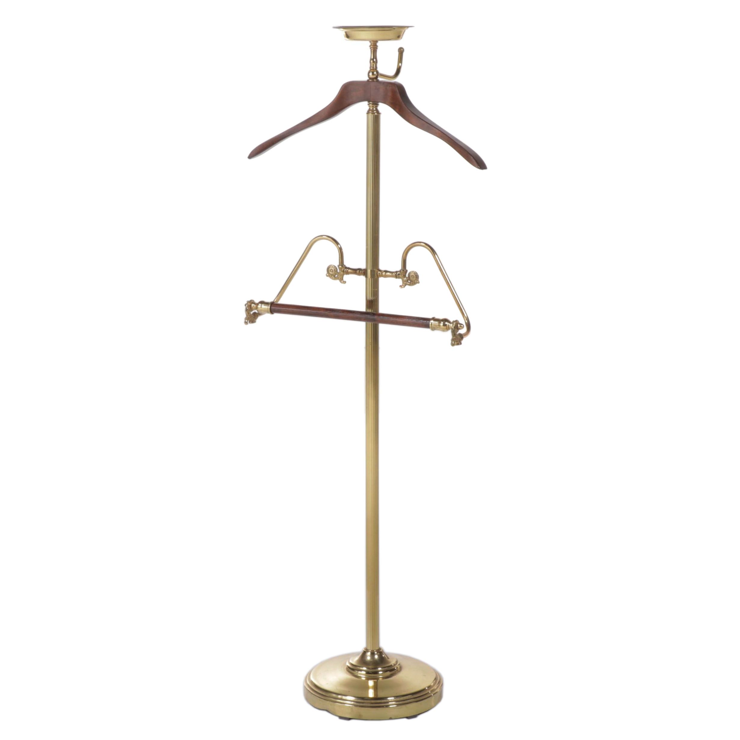 Brass and Hardwood Clothes Valet, Late 20th Century