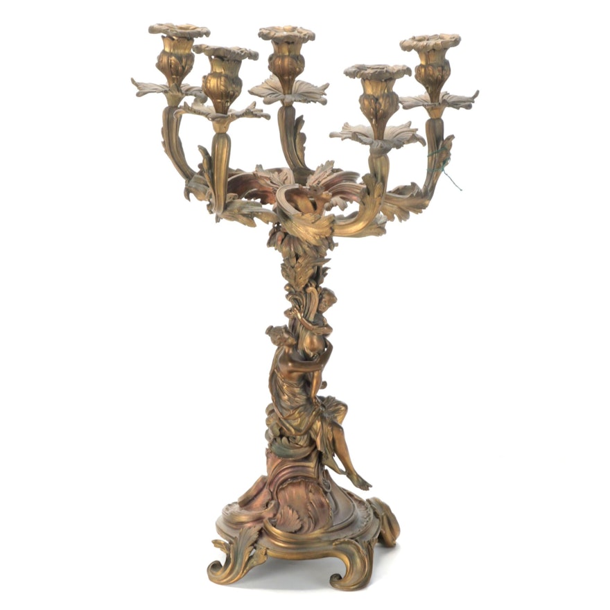 Art Nouveau Style Gilt Bronze Candelabra, Late 19th/ Early 20th Century