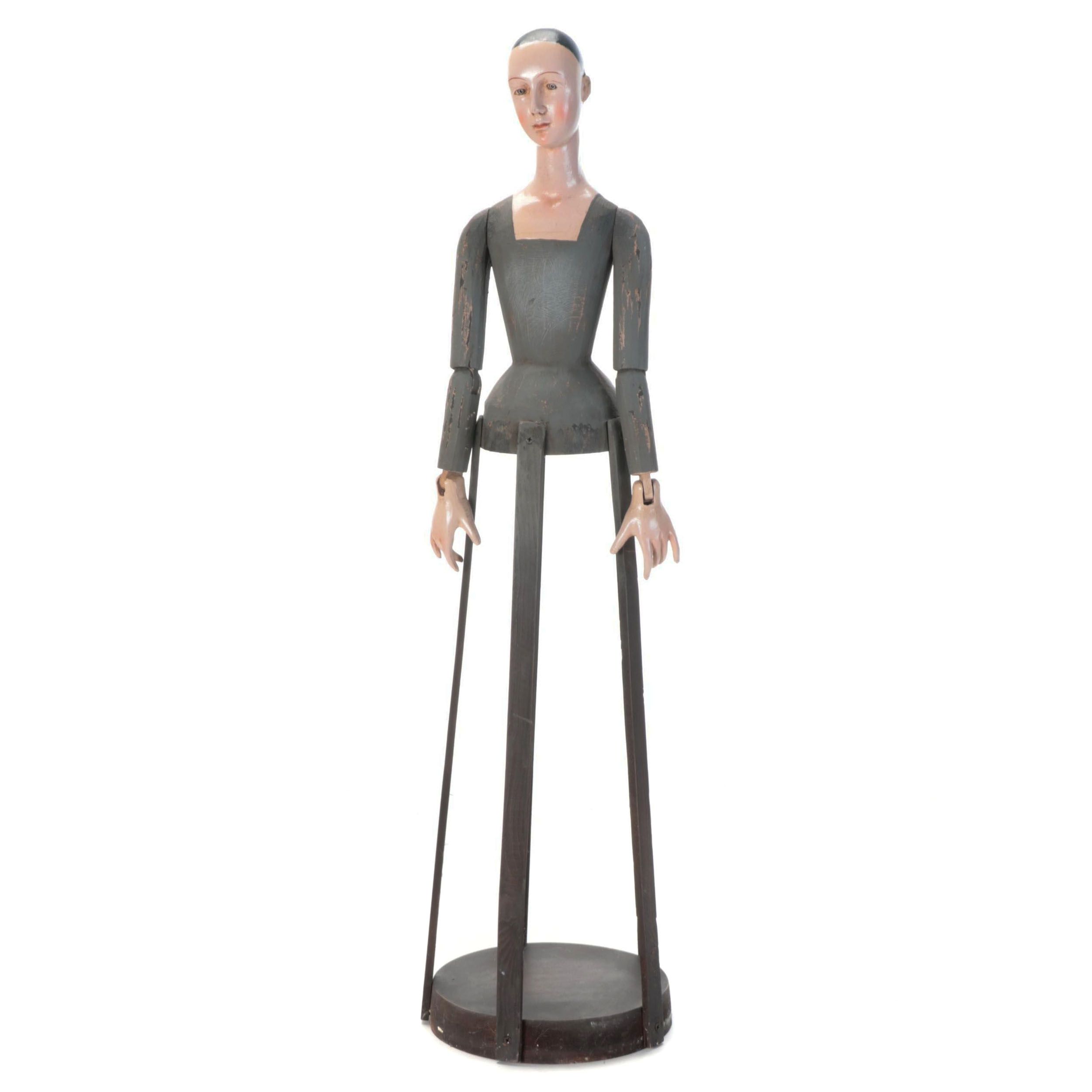 Polychrome Wood Articulated Santos Style Cage Doll