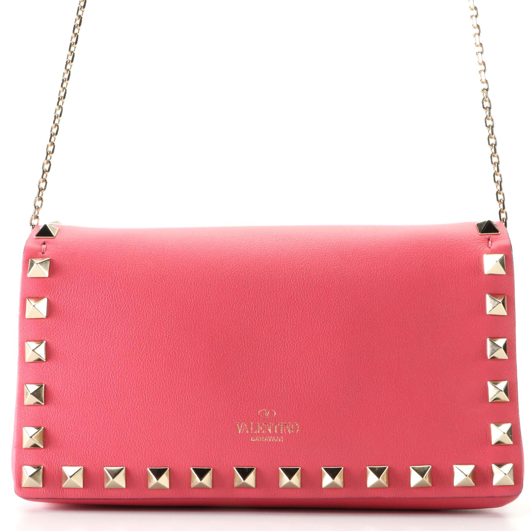 Valentino Rockstud Leather Flap Crossbody with Chain Strap