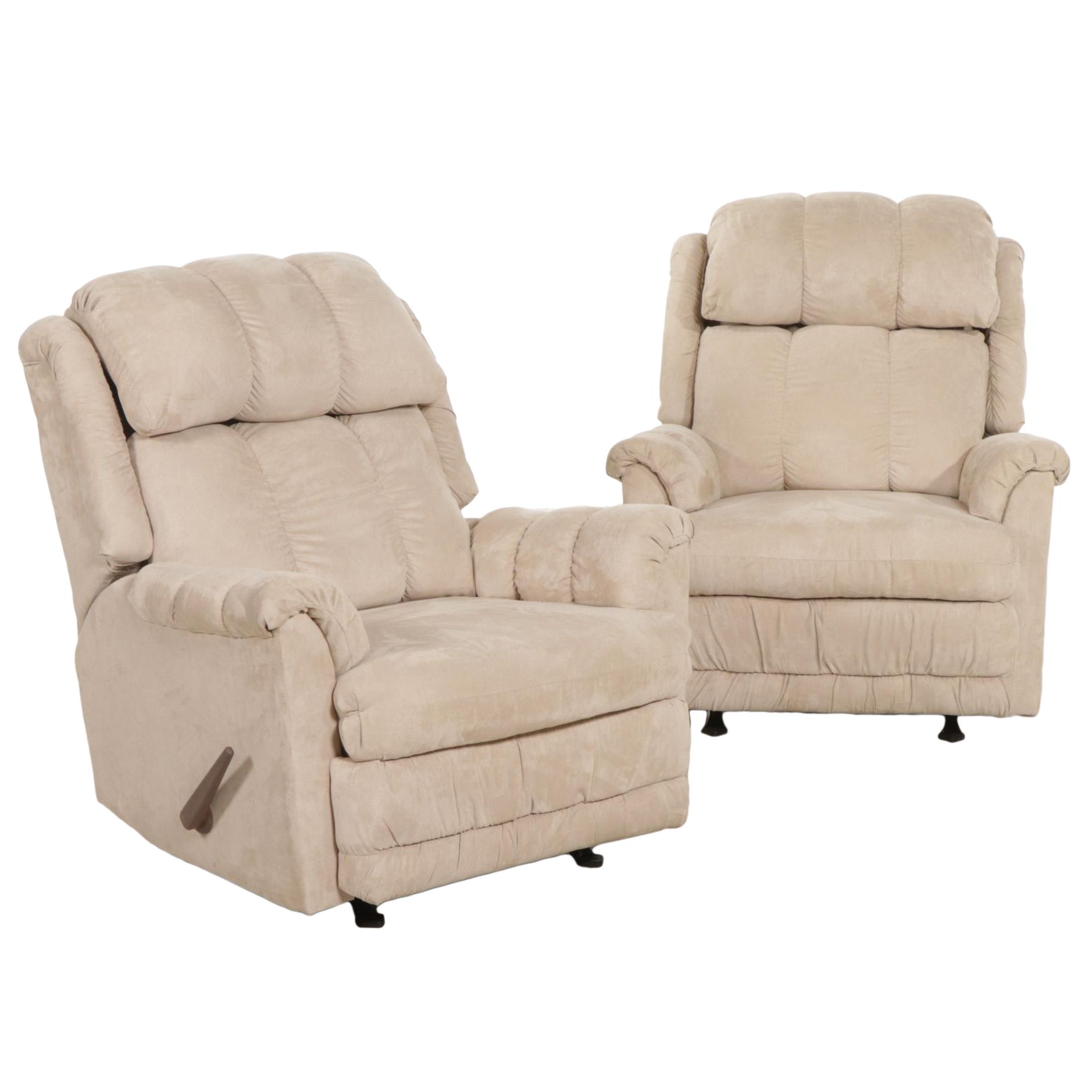 Pair of American Furniture Microfiber Pillow-Top Manual Reclining Armchairs
