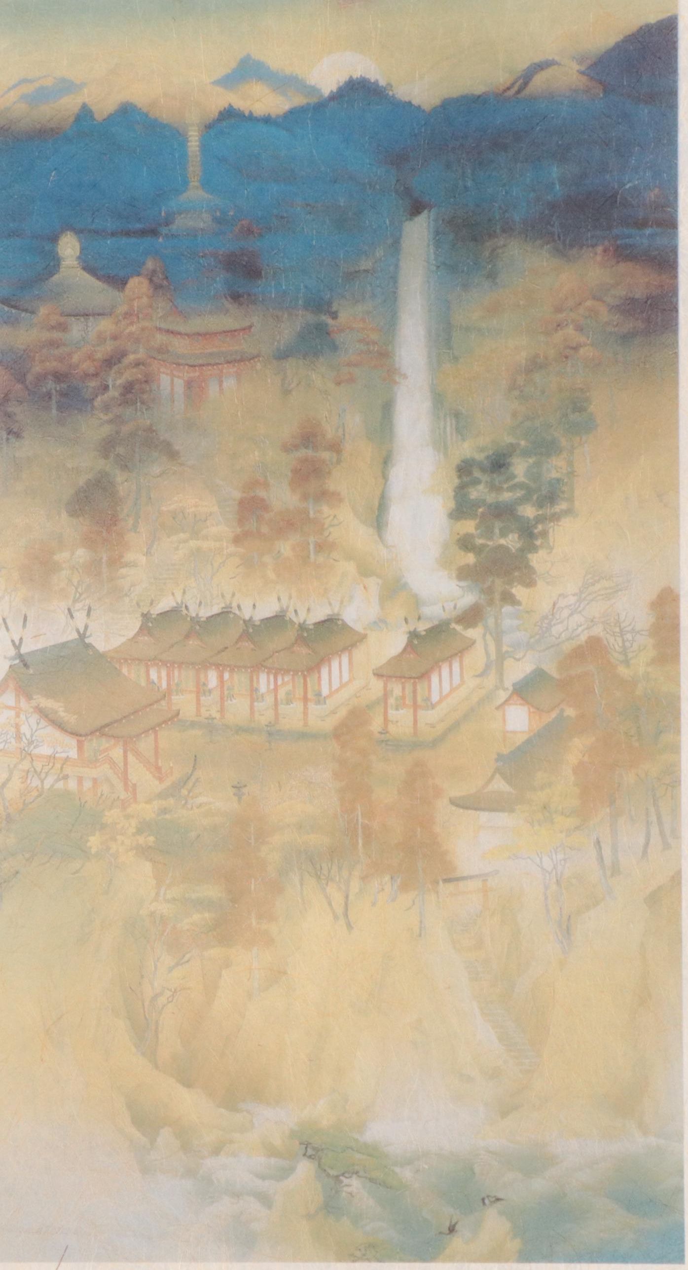 Japanese Woodblock of Aerial View Landscape