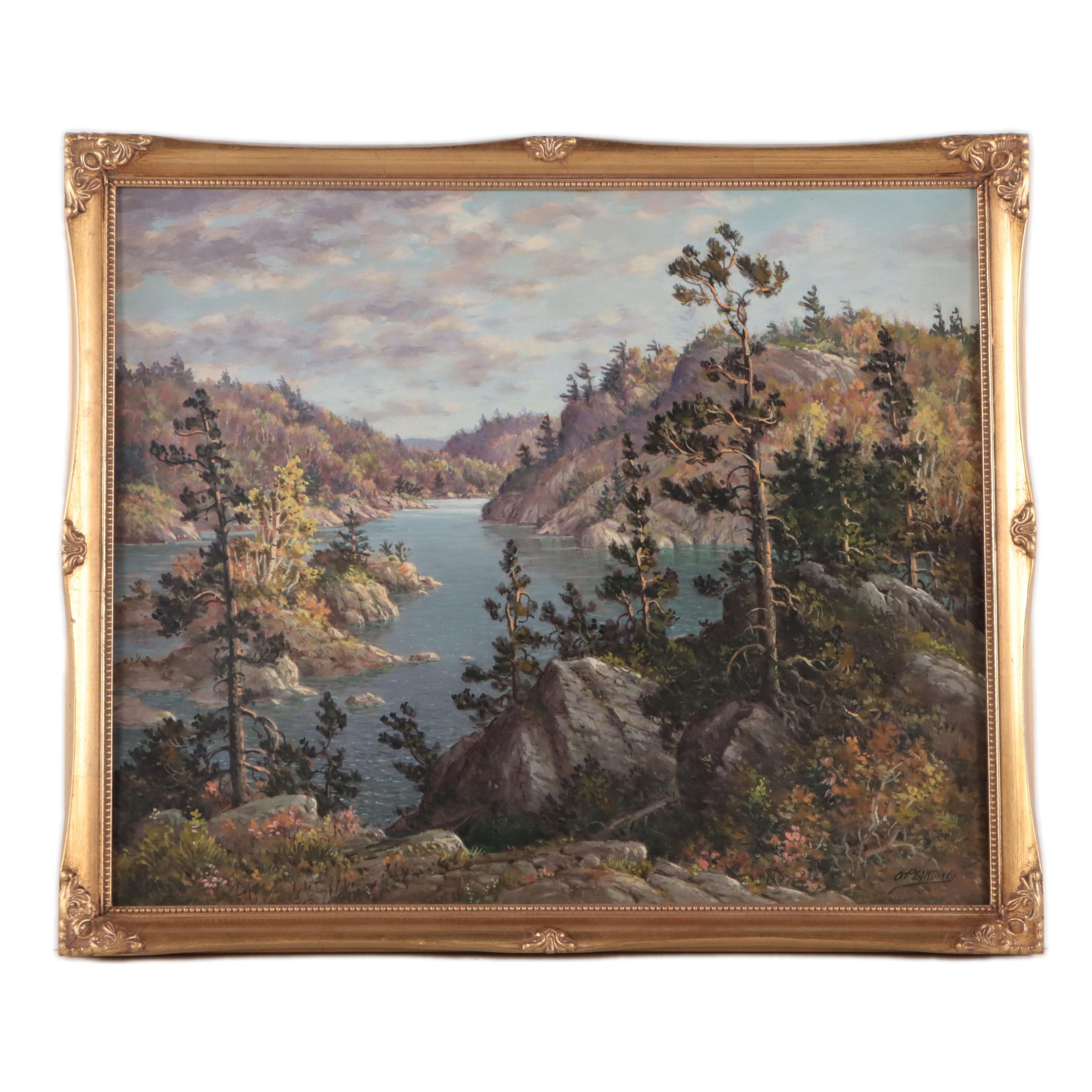 Otto Planding Winter Landscape Oil Painting of Forest, Circa 1950