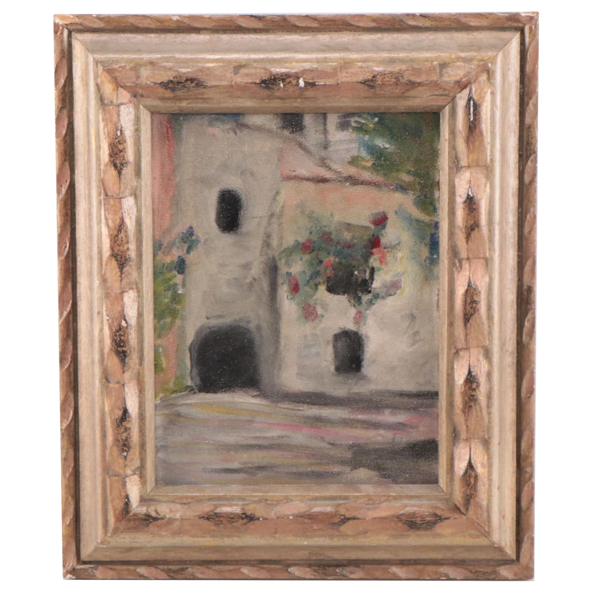 Oil Painting of Village, Late 20th Century