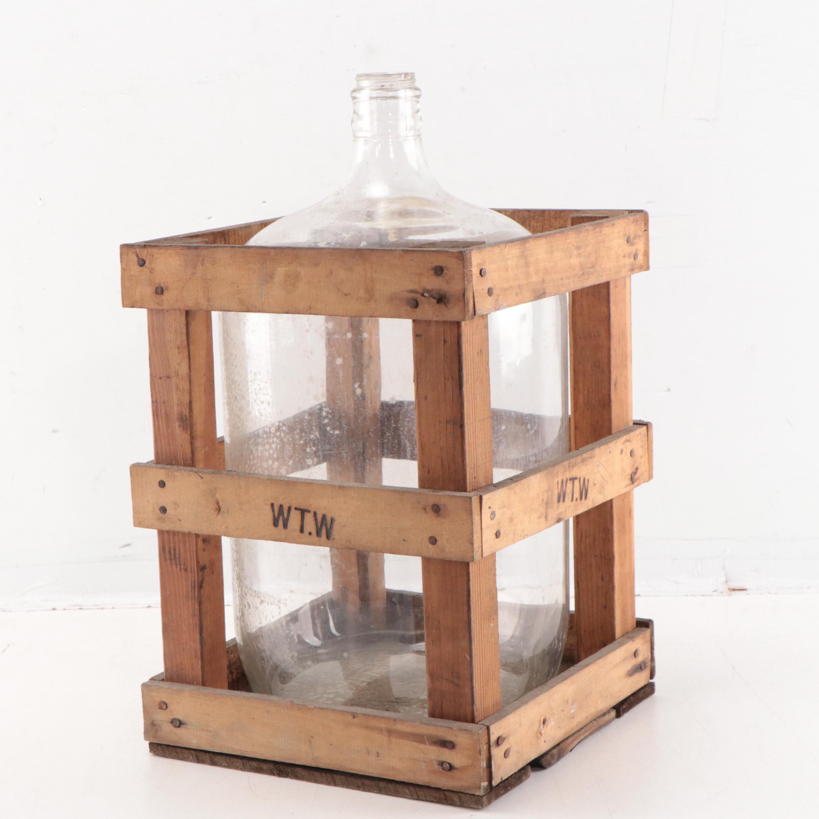 Clear Glass Carboy With Wooden Crate