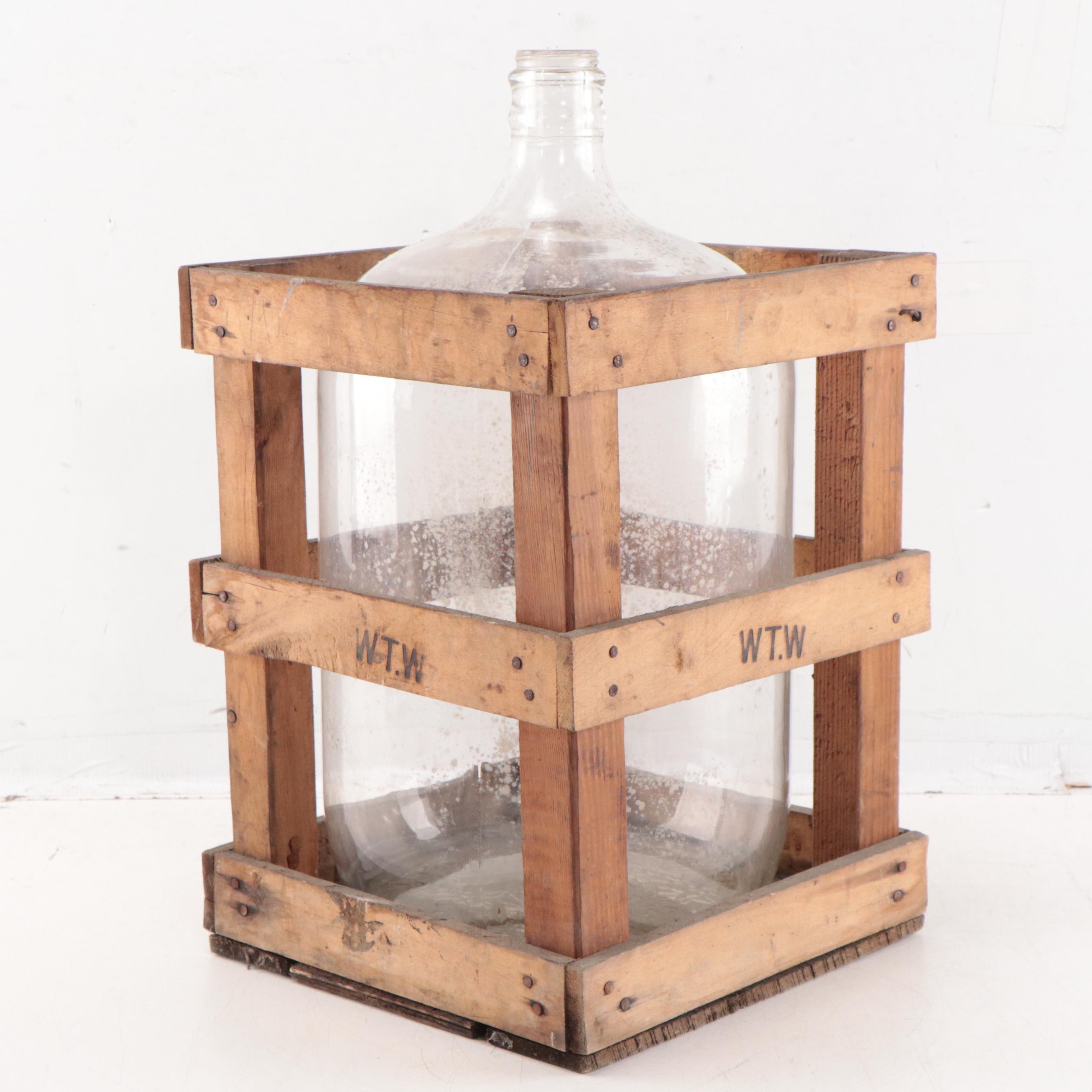 Clear Glass Carboy With Wooden Crate