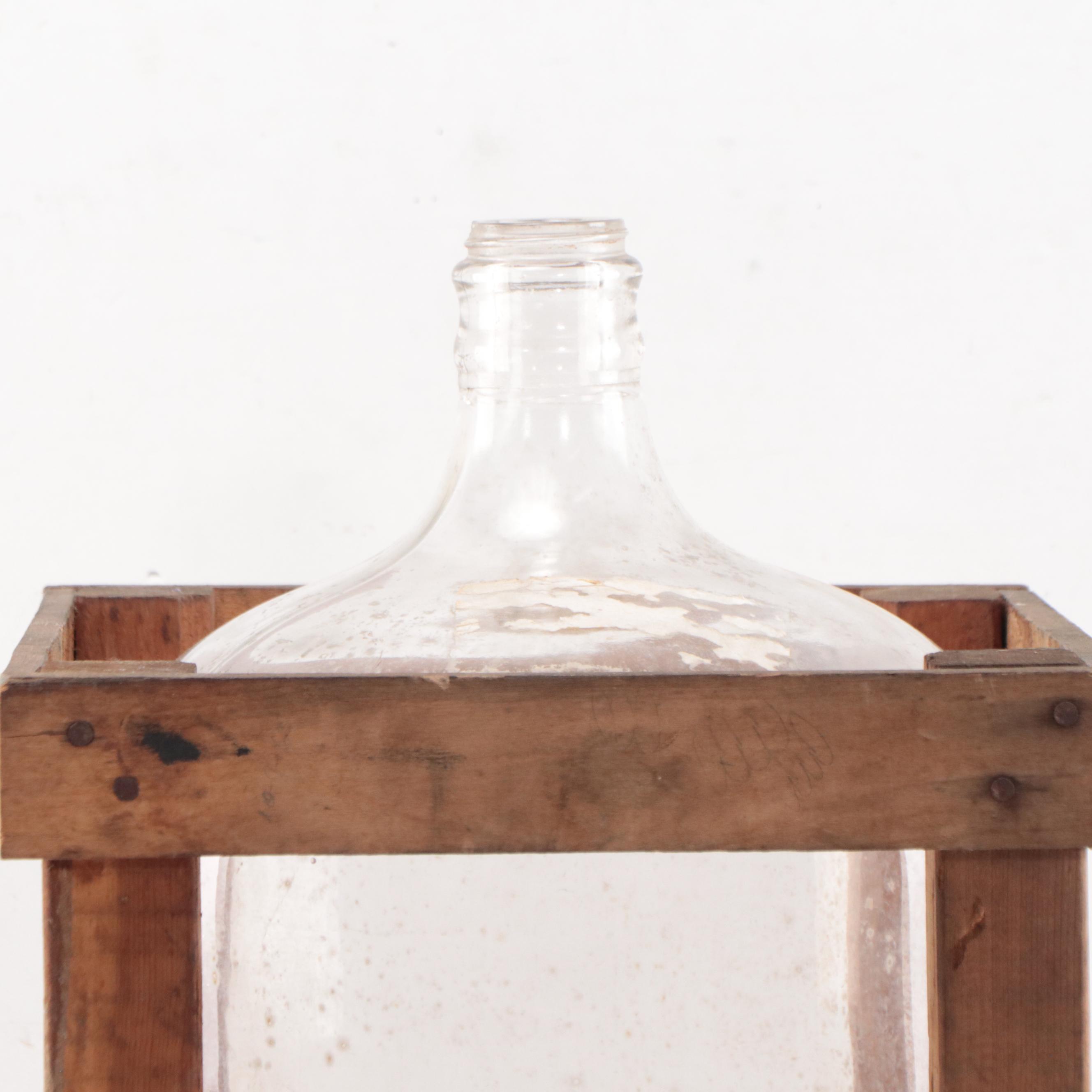 Clear Glass Carboy With Wooden Crate