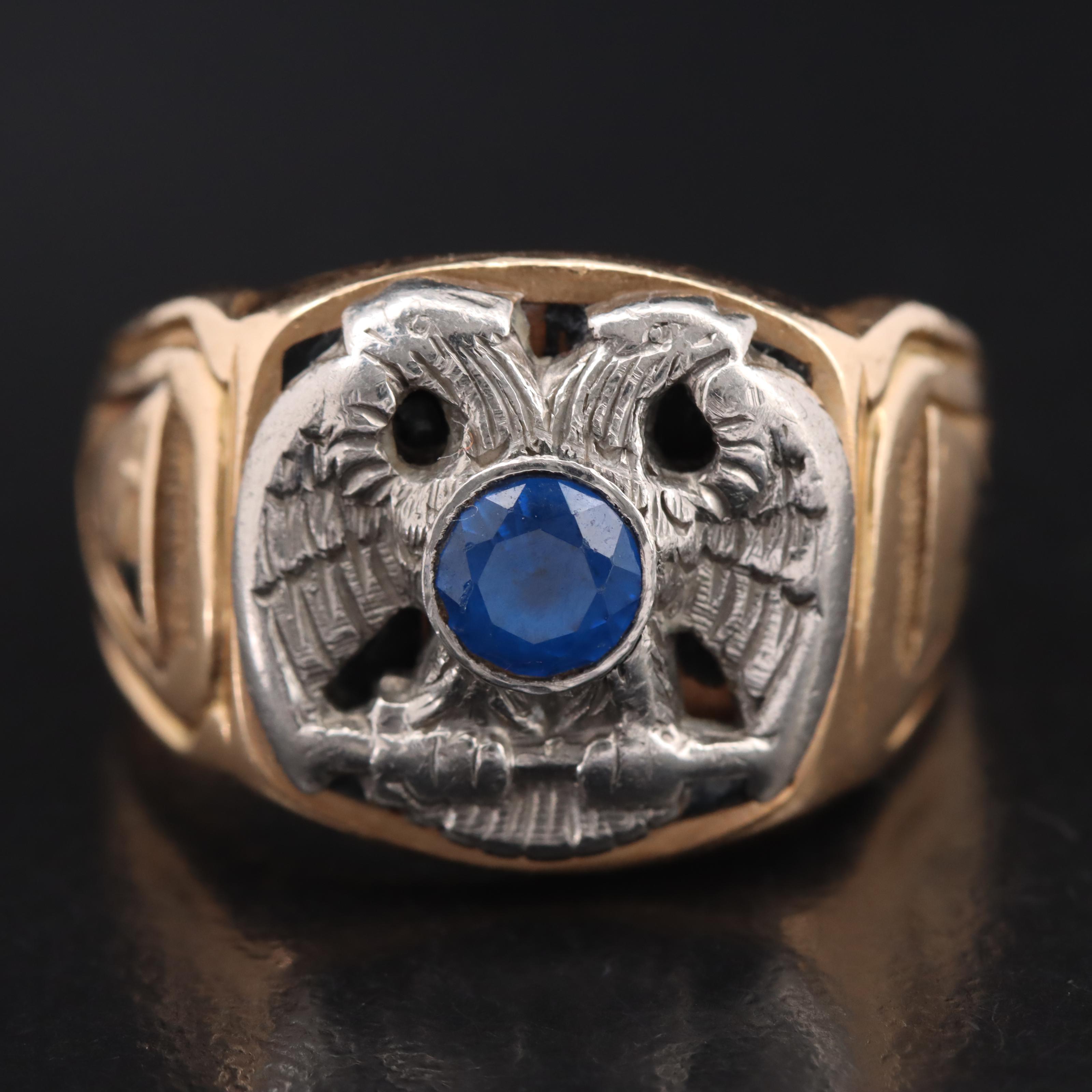 14K Spinel and Enamel Eagle Ring with Palladium Accents