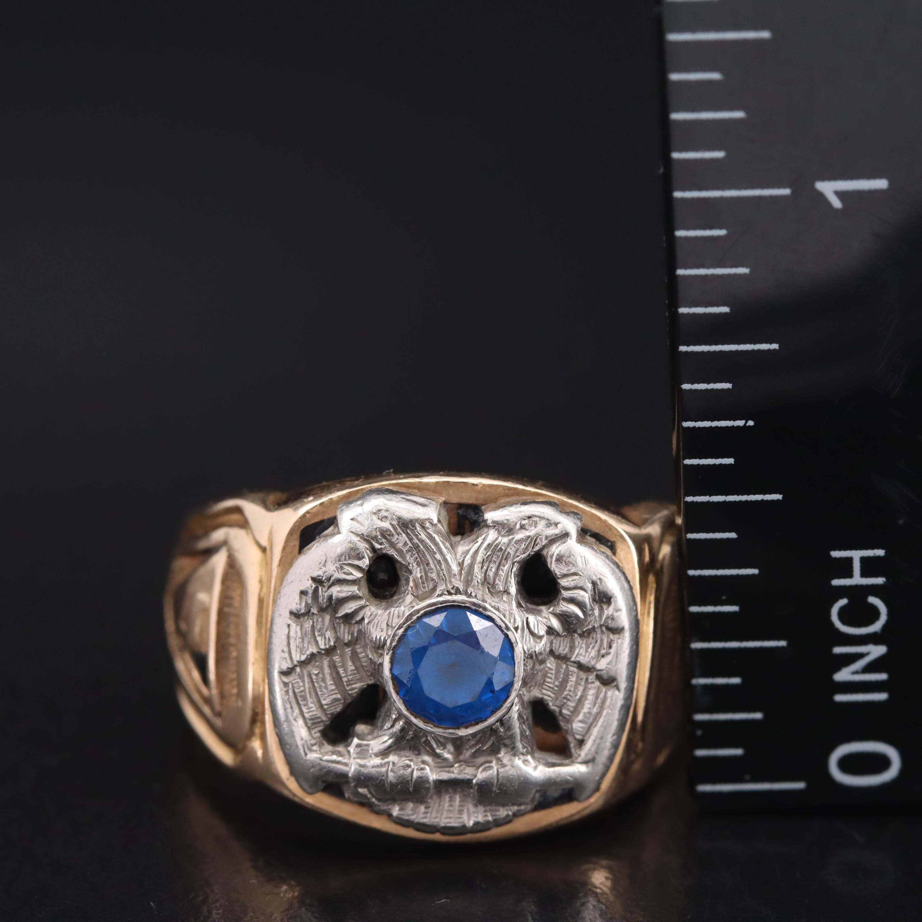 14K Spinel and Enamel Eagle Ring with Palladium Accents