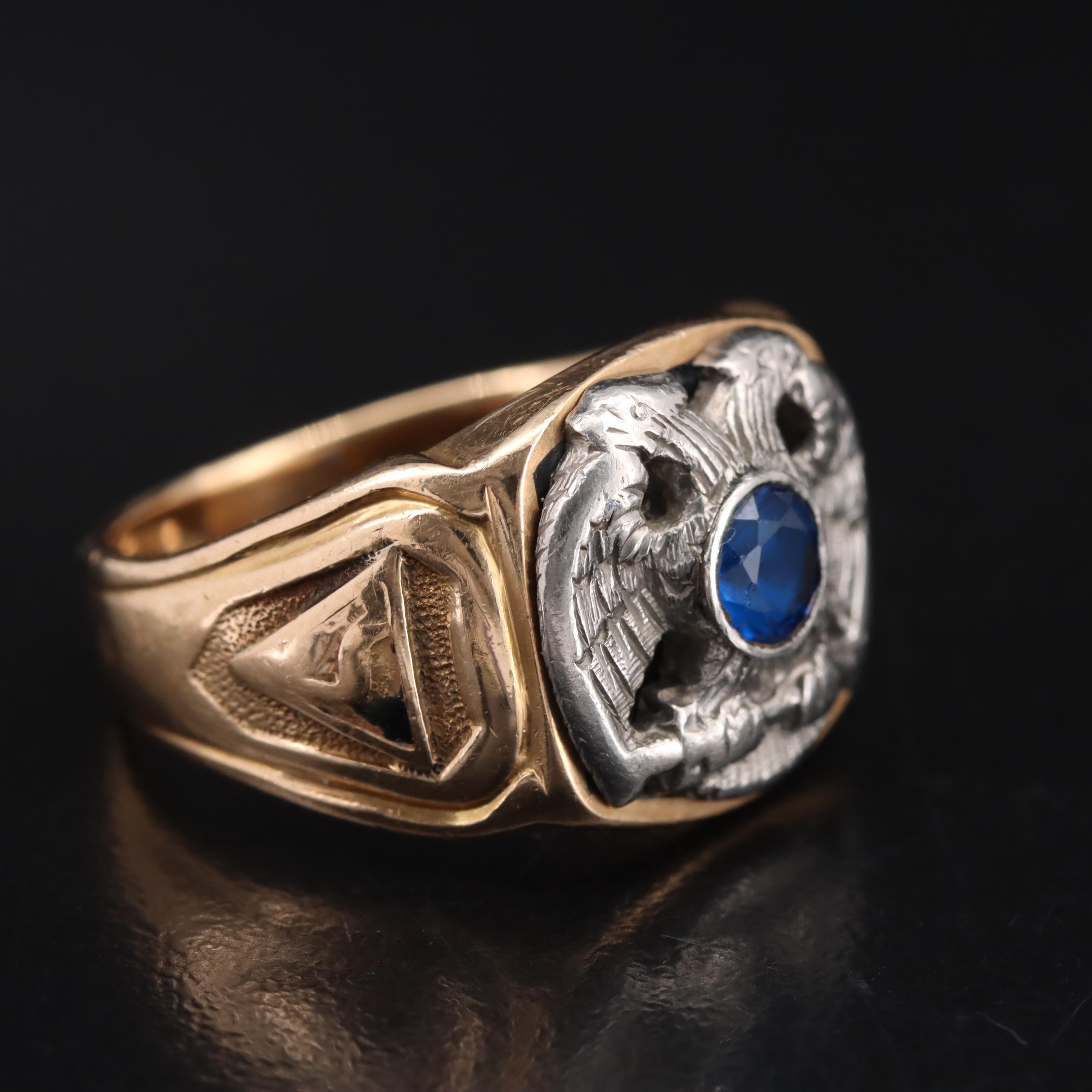 14K Spinel and Enamel Eagle Ring with Palladium Accents
