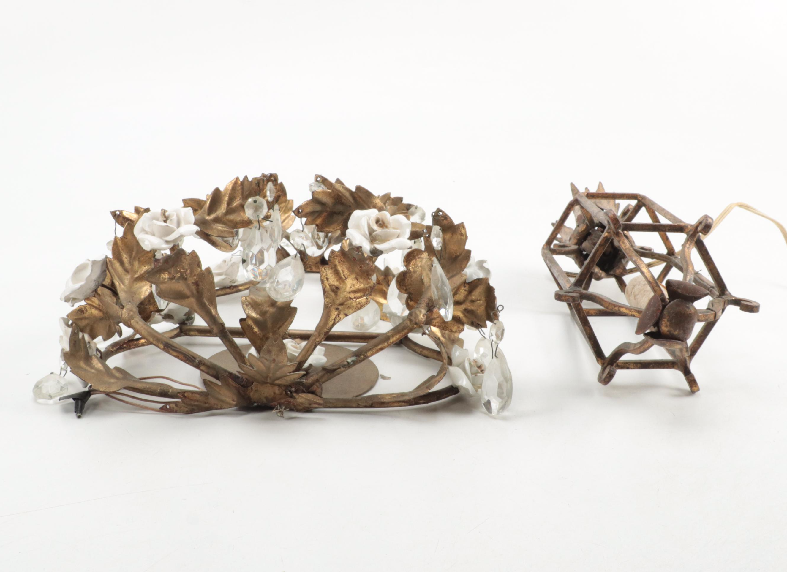 Italianate Style Gilt Metal Wall Sconce and Hanging Pendant Light, 20th Century